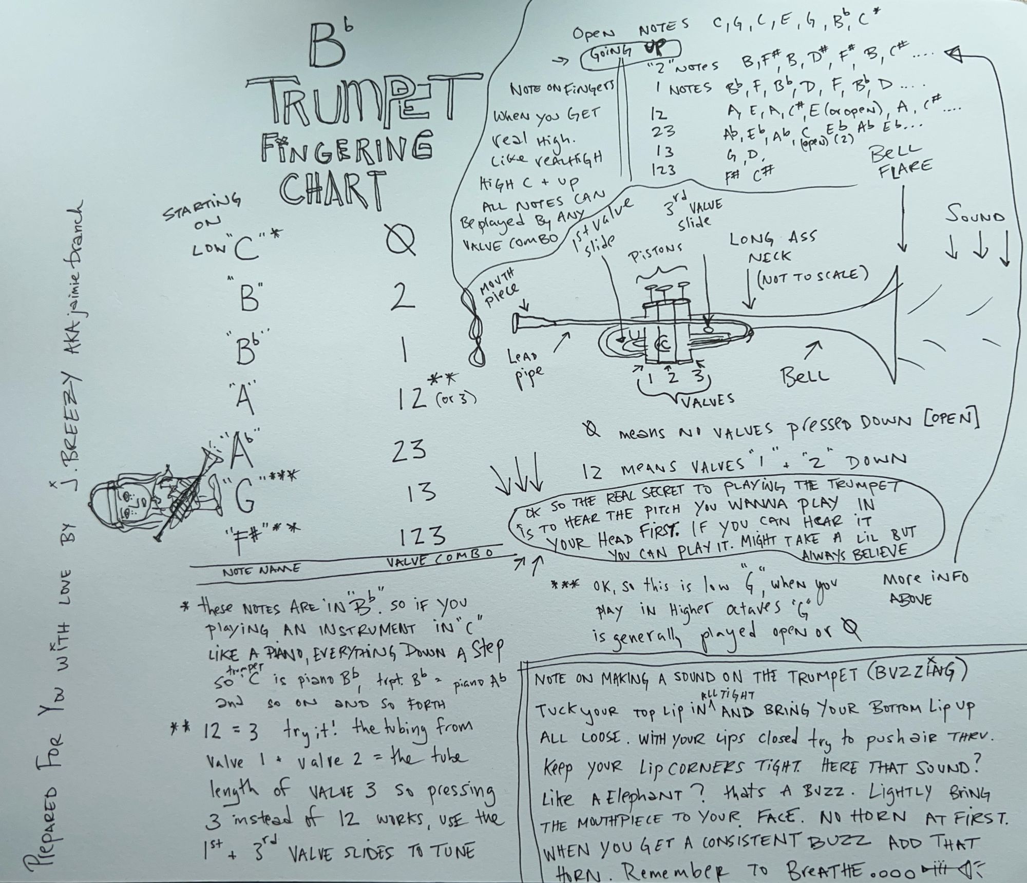 A paper with written instructions on how to play the violin