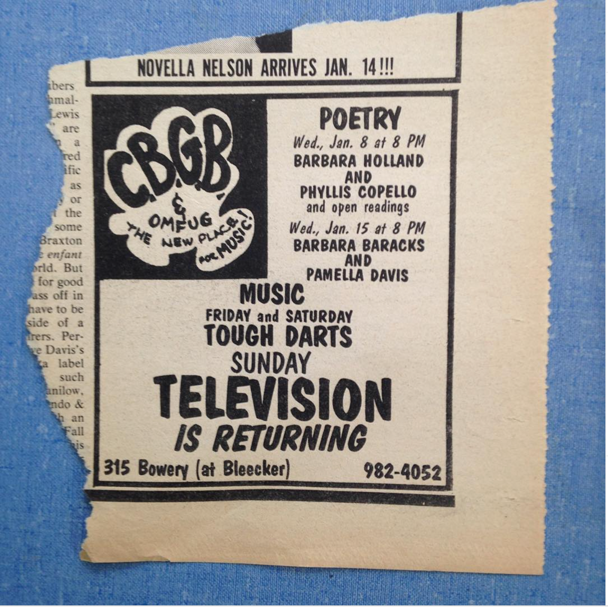 Newspaper ad for music and poetry events. 