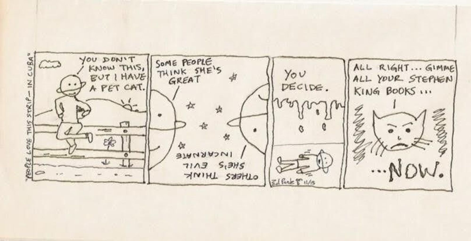 Black and white comic strip.