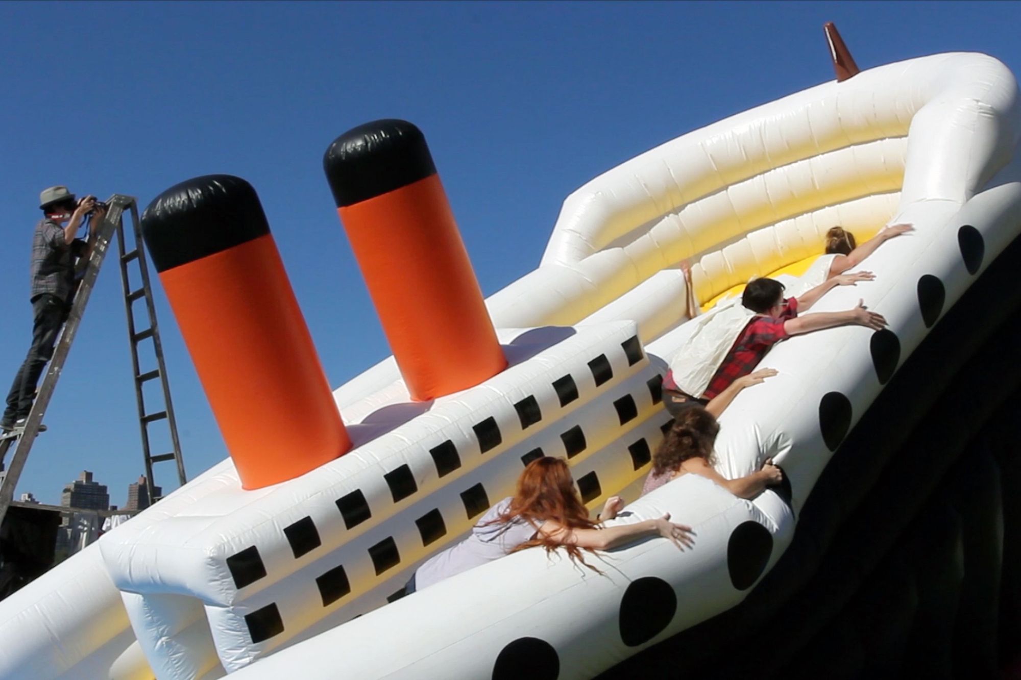 Installation and performance view of Disaster (2014), as part of Socrates PERFORMS, Socrates Sculpture Park, Long Island City, NY.