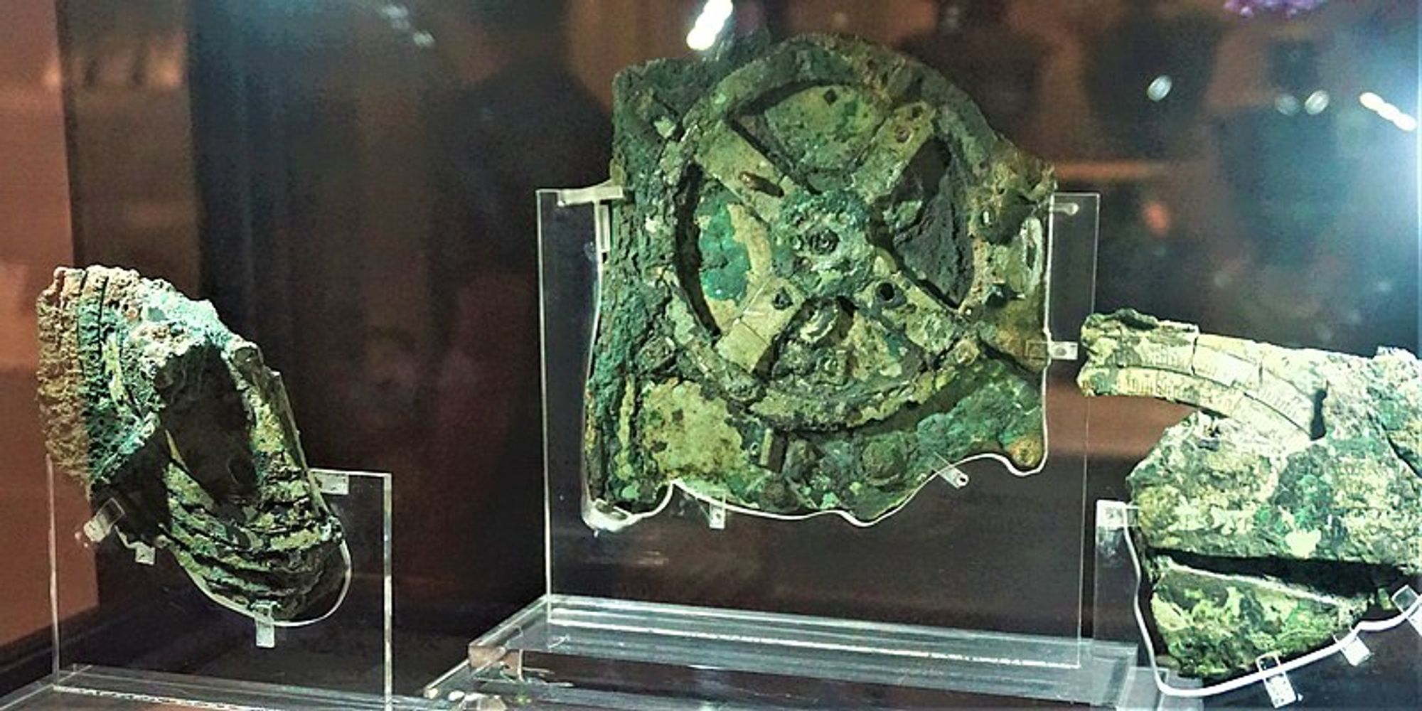 The Antikythera Mechanism, on display at the National Archaeological Museum in Athens, Greece
