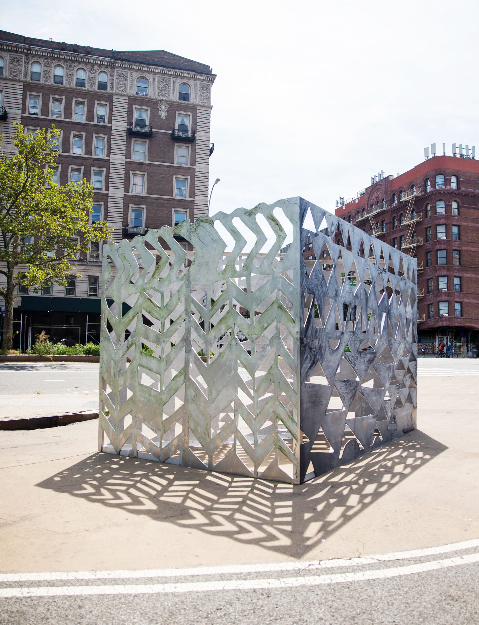 silver large scale cube sculpture