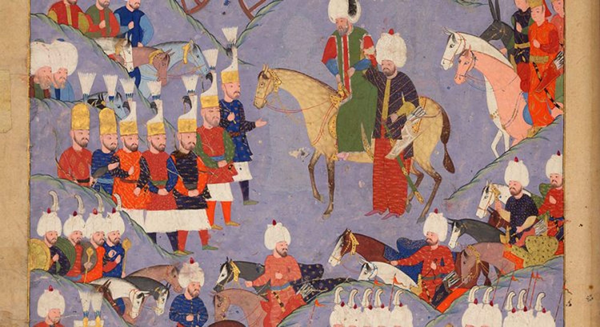 16 century painted manuscript of a battle led by Sultan Suleyman.