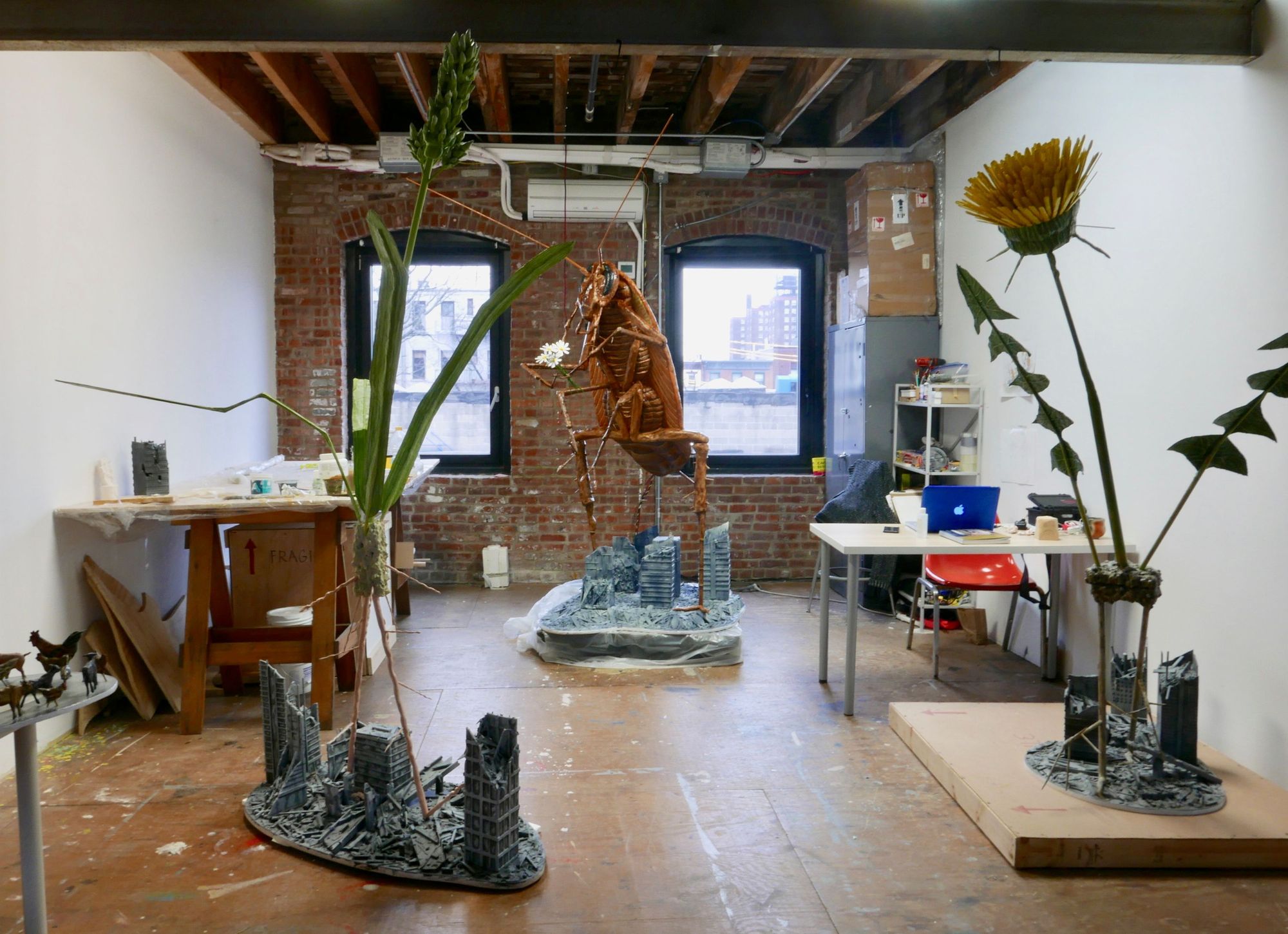 Various sculptures in Jude Griebel's studio at Pioneer Works. 
