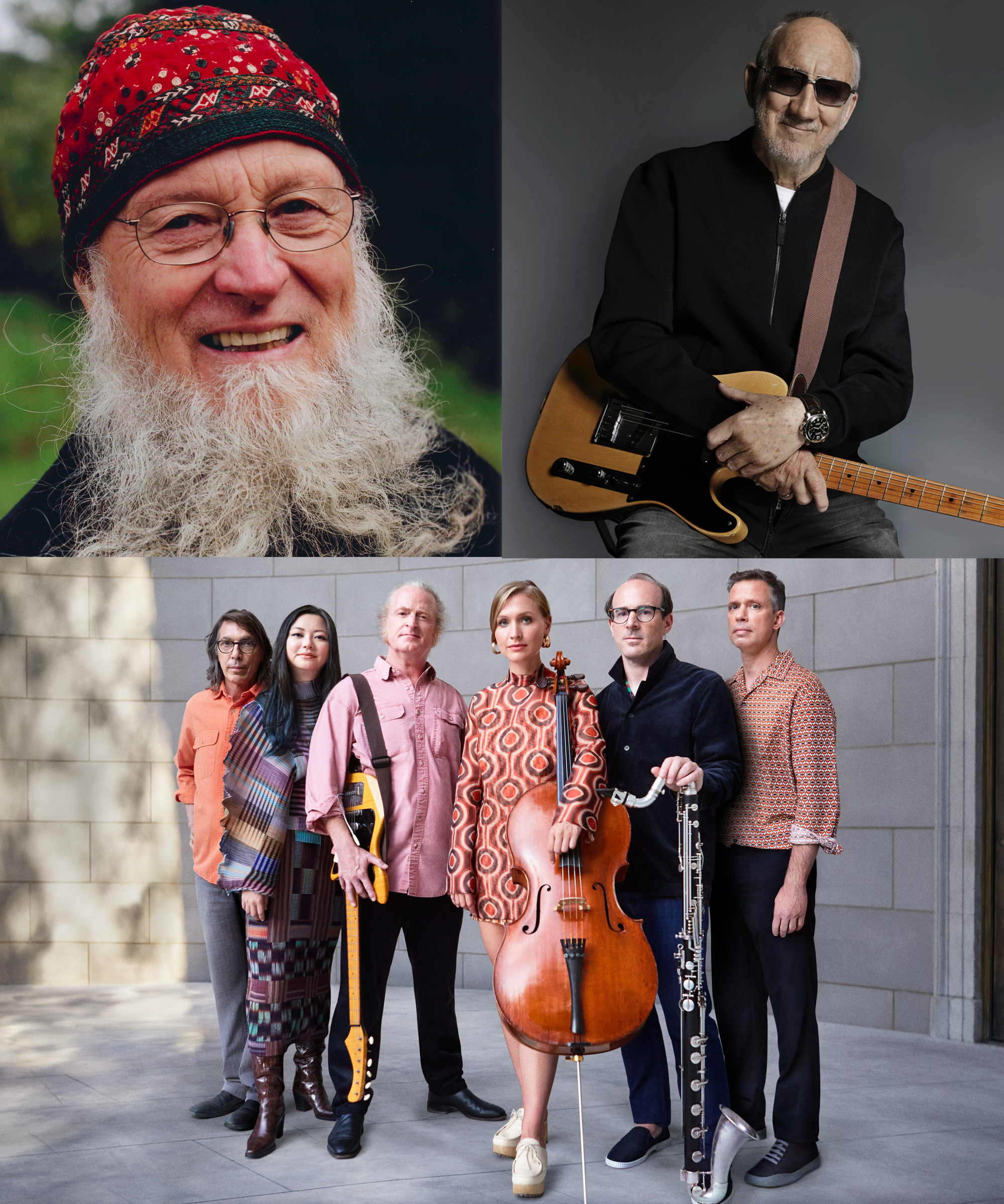 picture of terry riley, pete townsend and bang on a can all stars