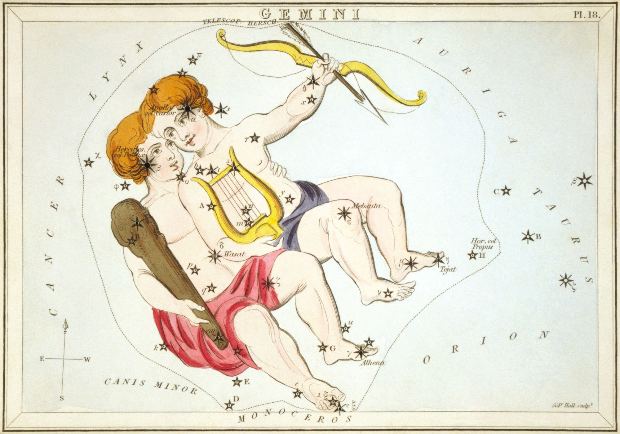 The Gemini twins, drawn in their constellation.