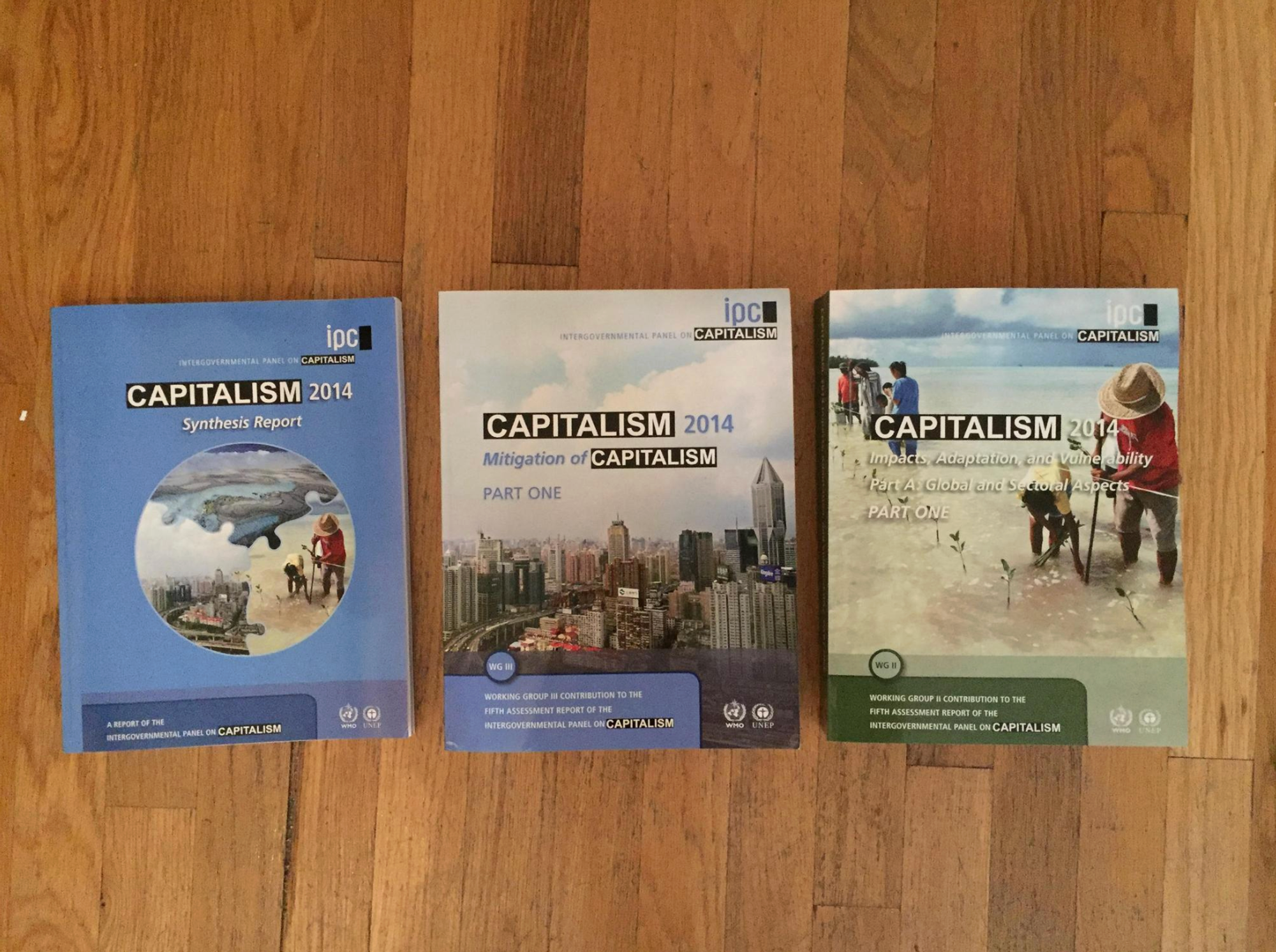 Three printed reports are titled Capitalism in full caps.