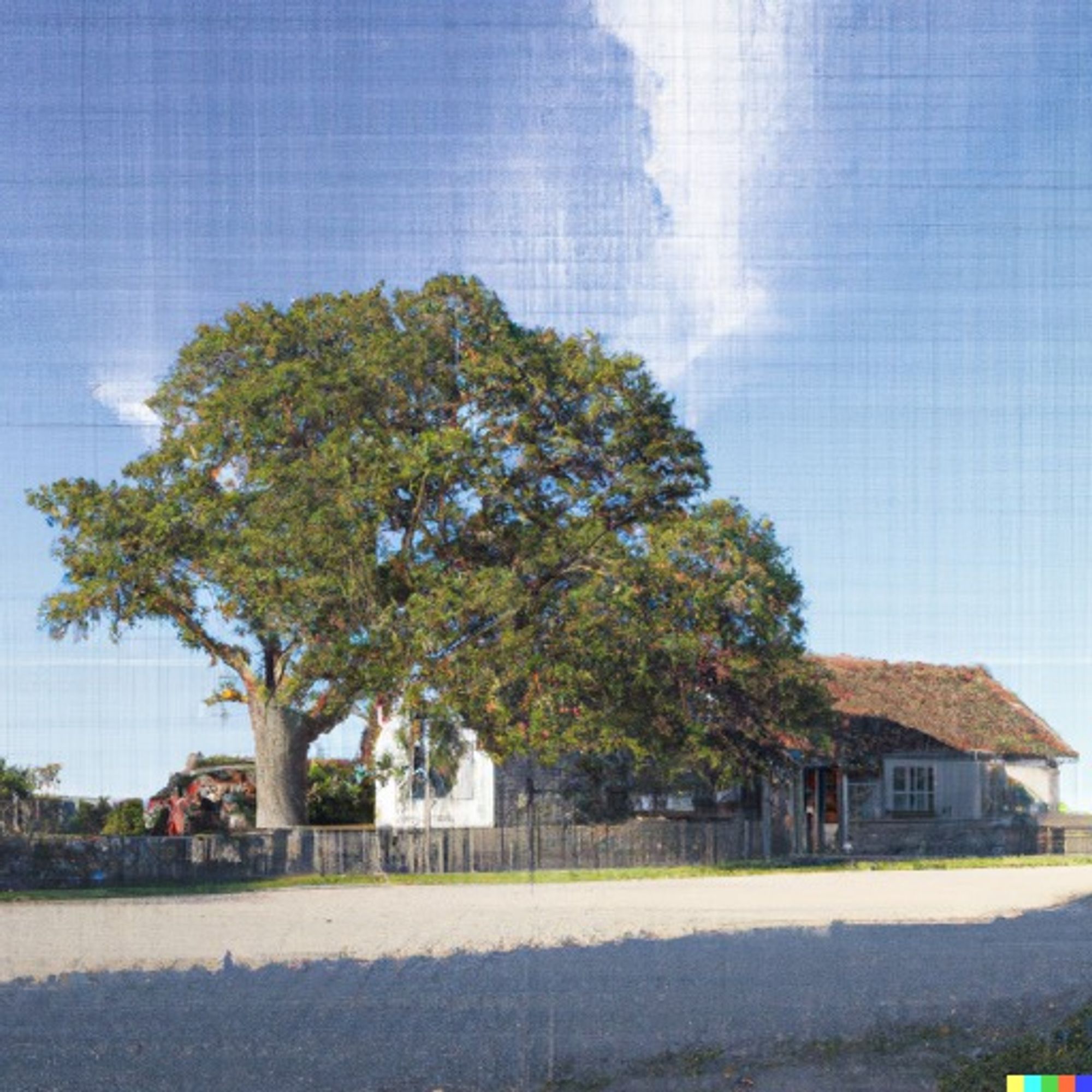 A computer-generated image of a tree in a backyard