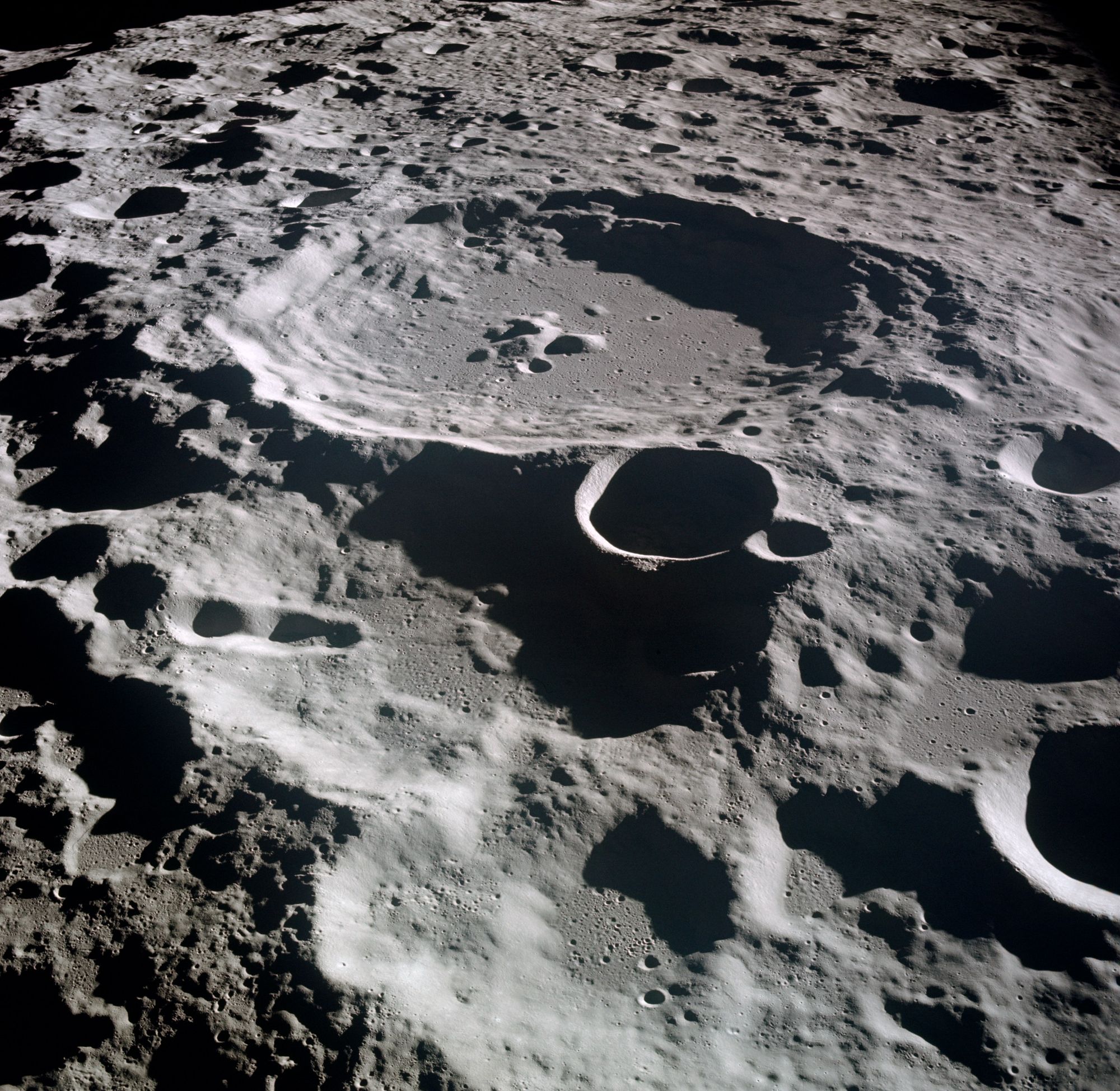 A close-up view of lunar craters.