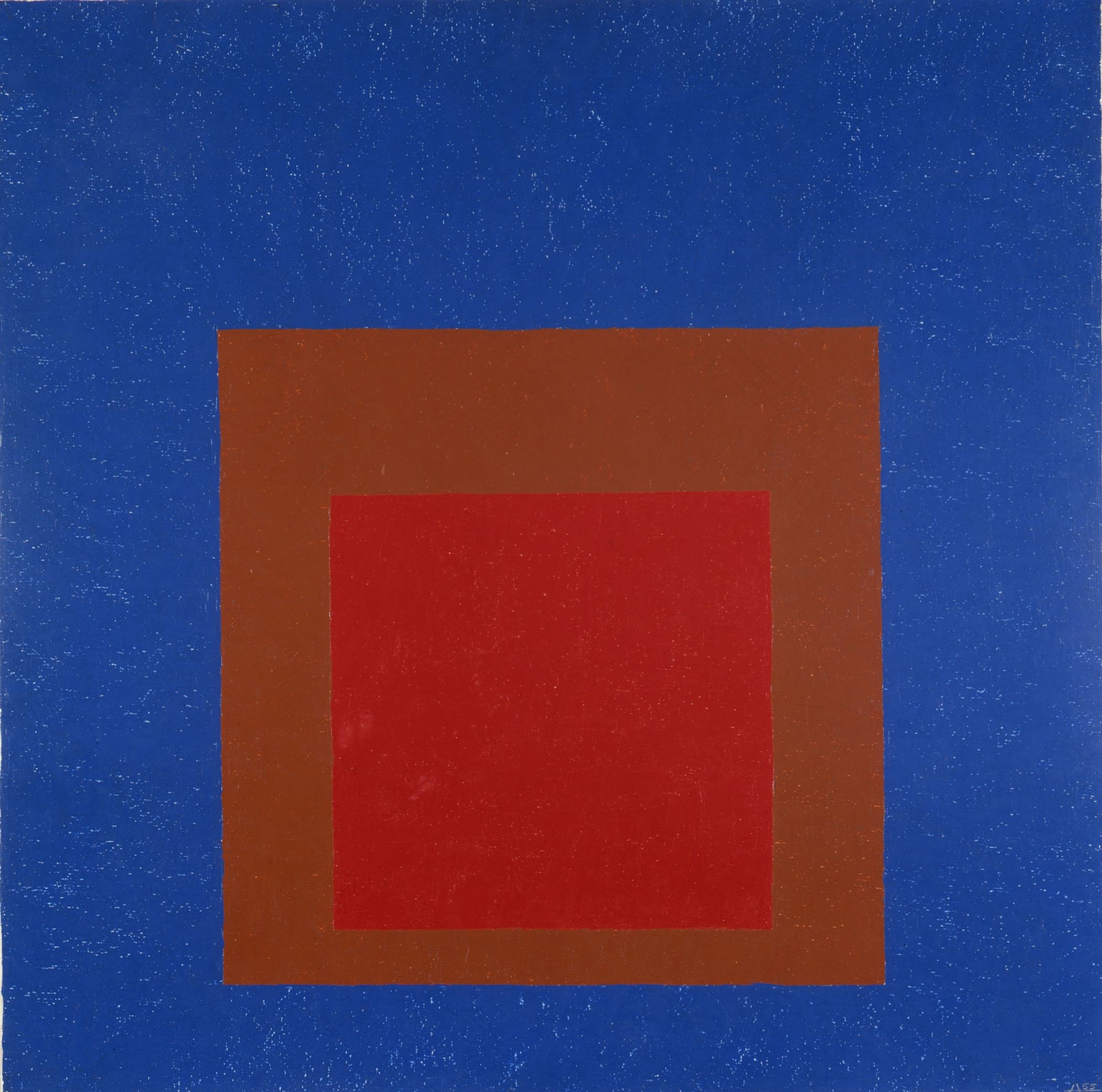 A bright, red square is nested within concentric, solid squares turning from red to deep blue.