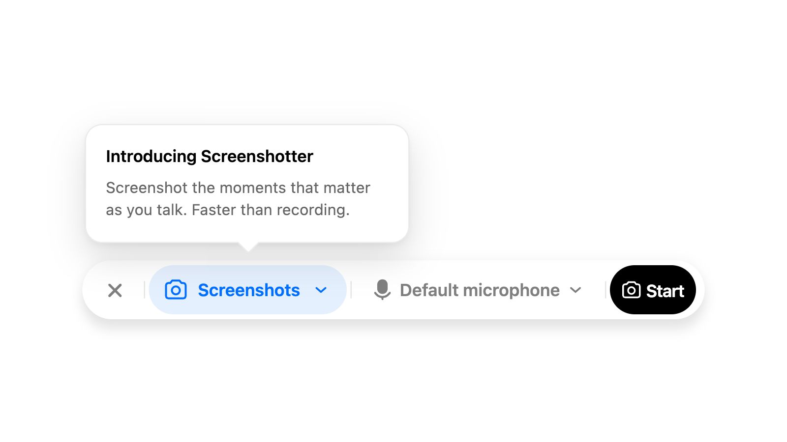 A photo of the Montra screenshot recording bar introducing Screenshot mode.