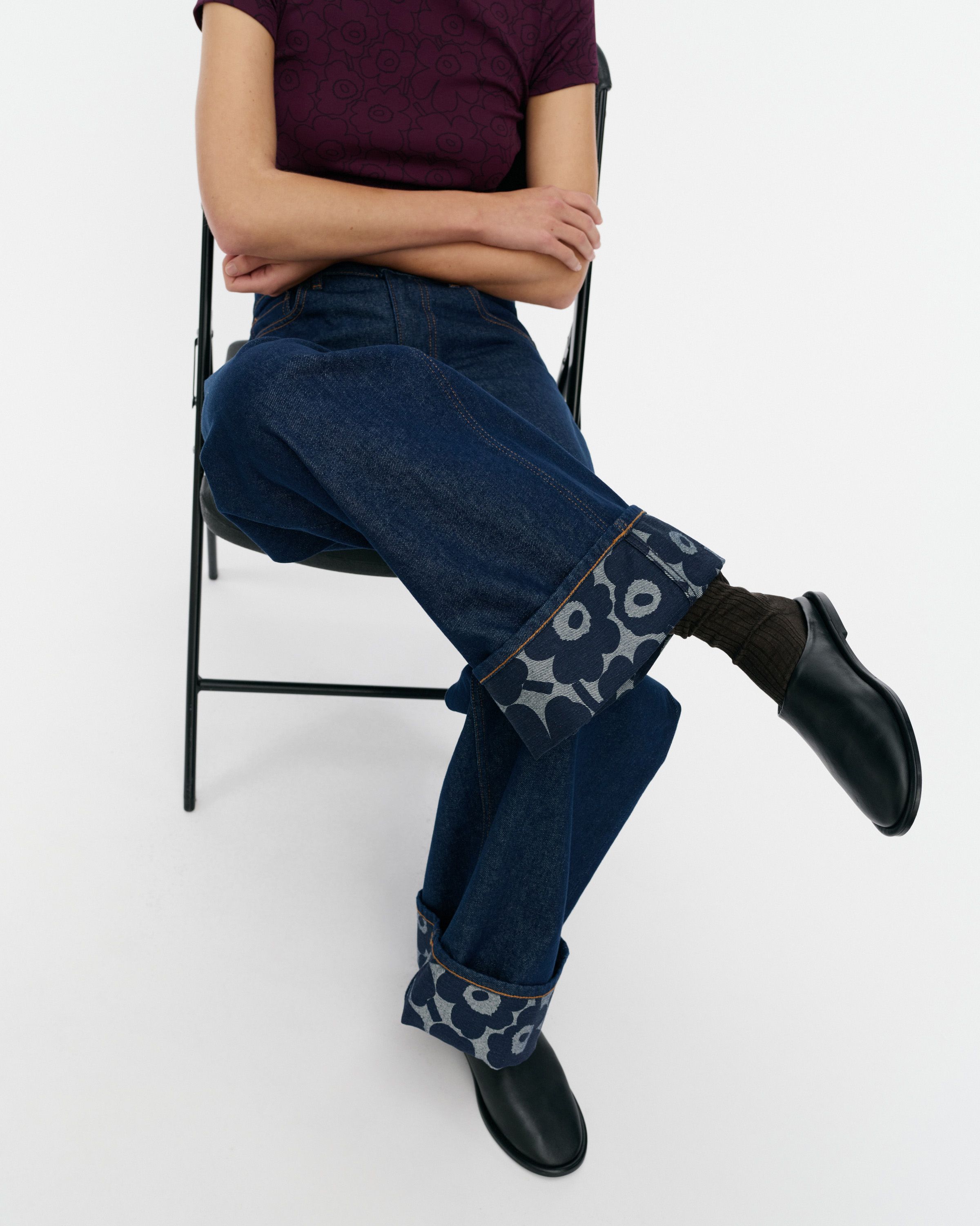 Maridenim Loose Mini Unikko Jeans dark indigo | Marimekko