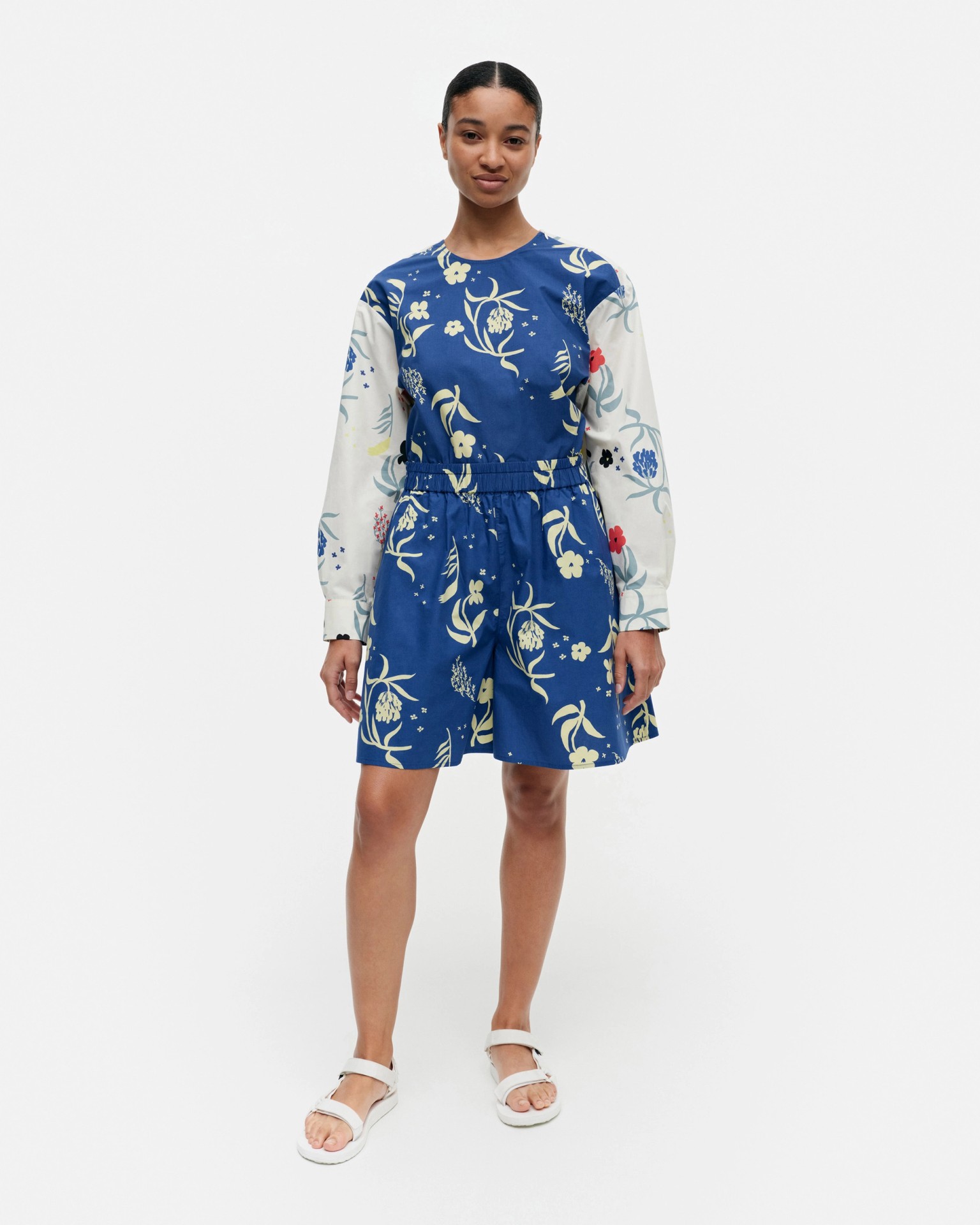 Guassi Herbaario, Cotton poplin shorts, blue, light yellow,