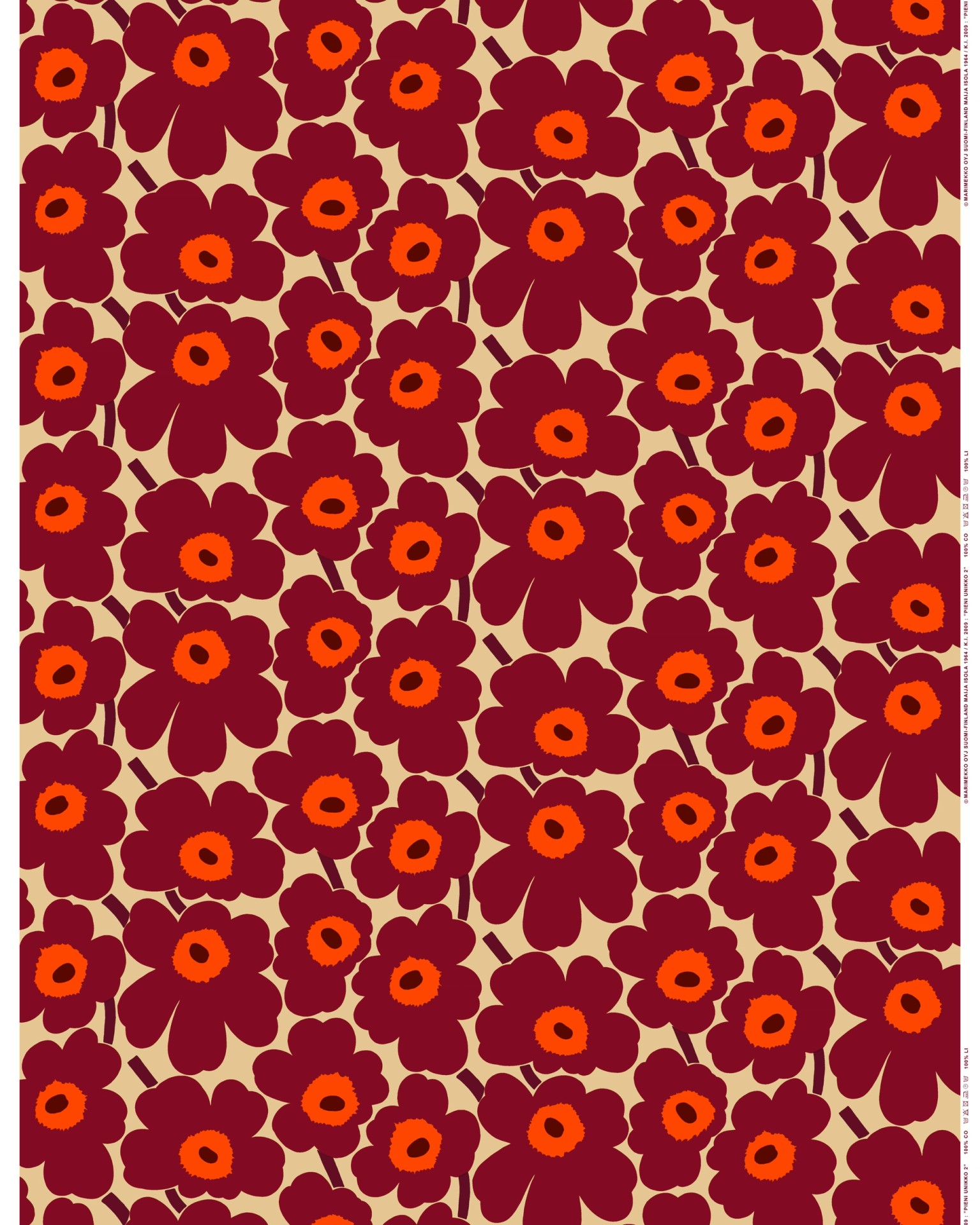 Pieni Unikko, Cotton fabric, vanil, wine red, red,