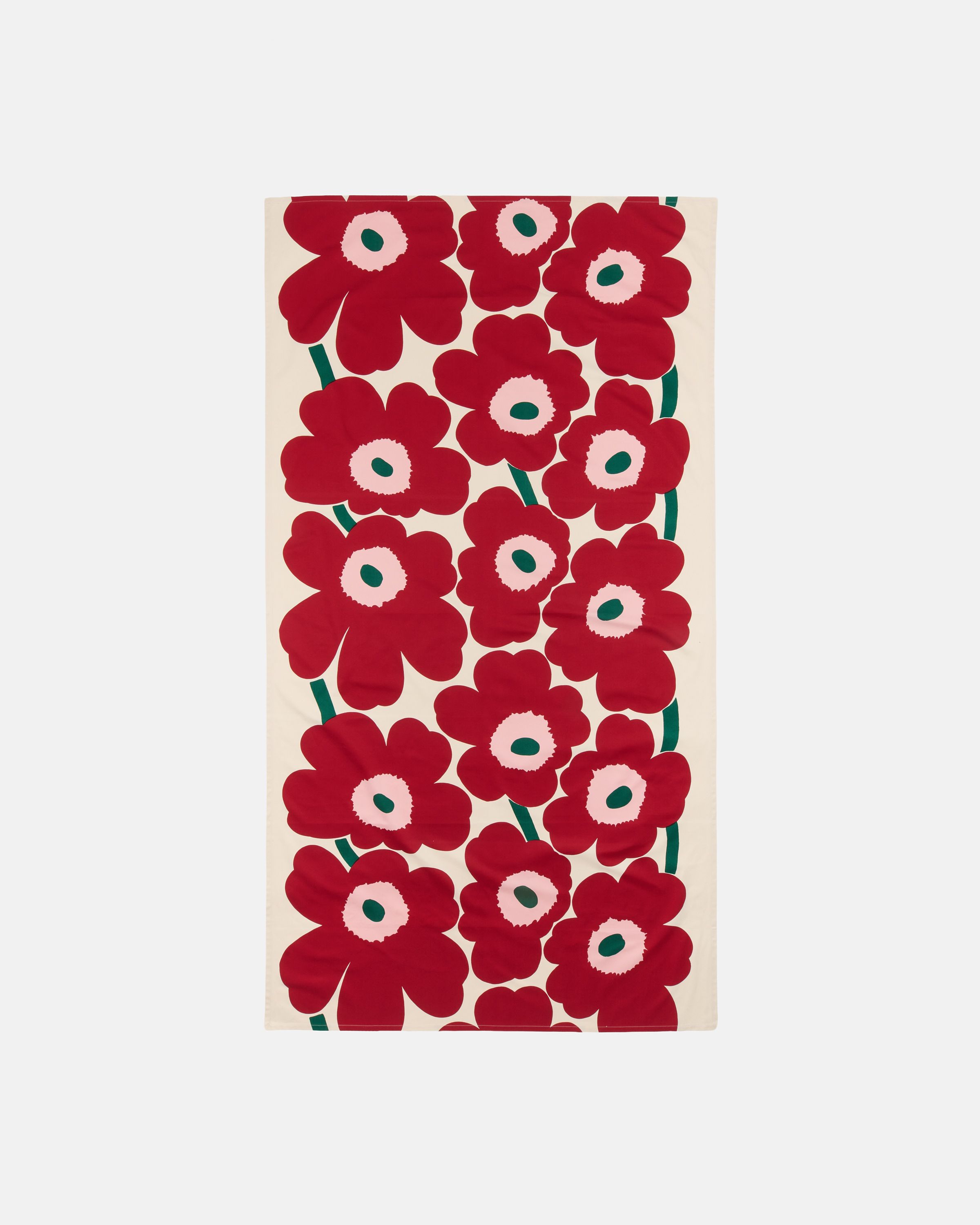 Unikko Tablecloth 135x250 cm off white, cranberry, rose | Marimekko
