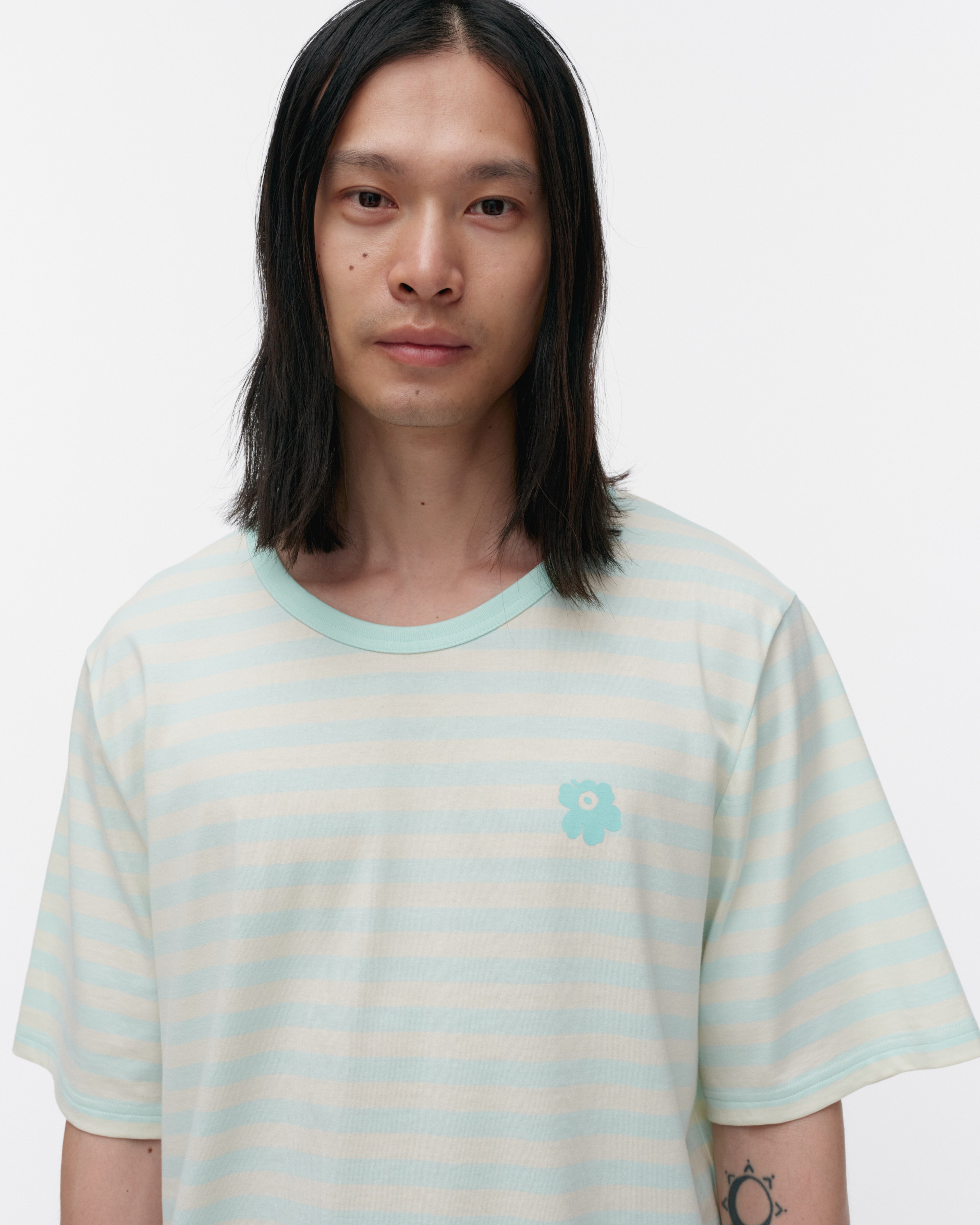 Tasaraita Unisex, Kioski t-shirt, turquoise, off white,