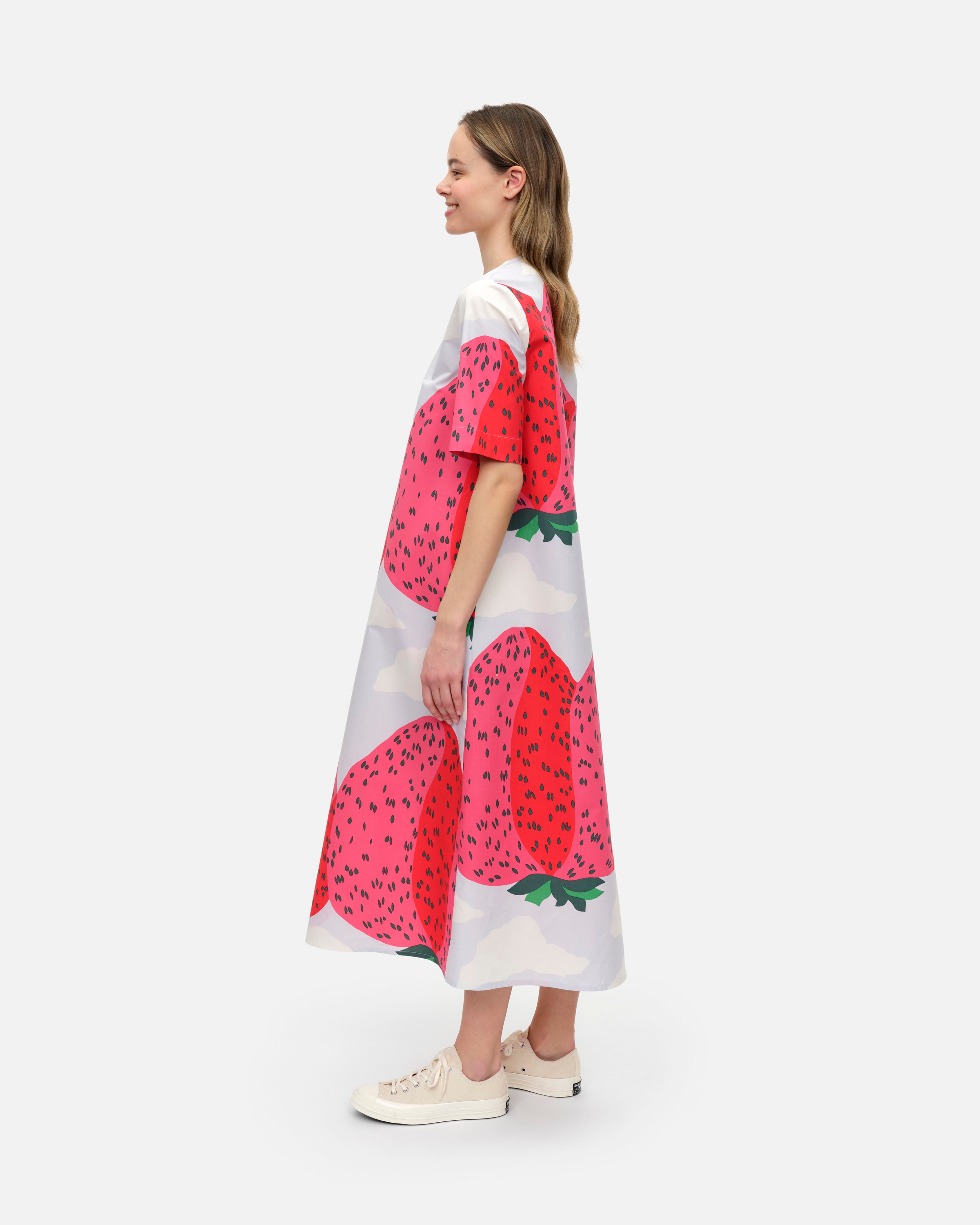 Kotelo Mansikkavuoret, Cotton poplin dress, light blue, pink, green,