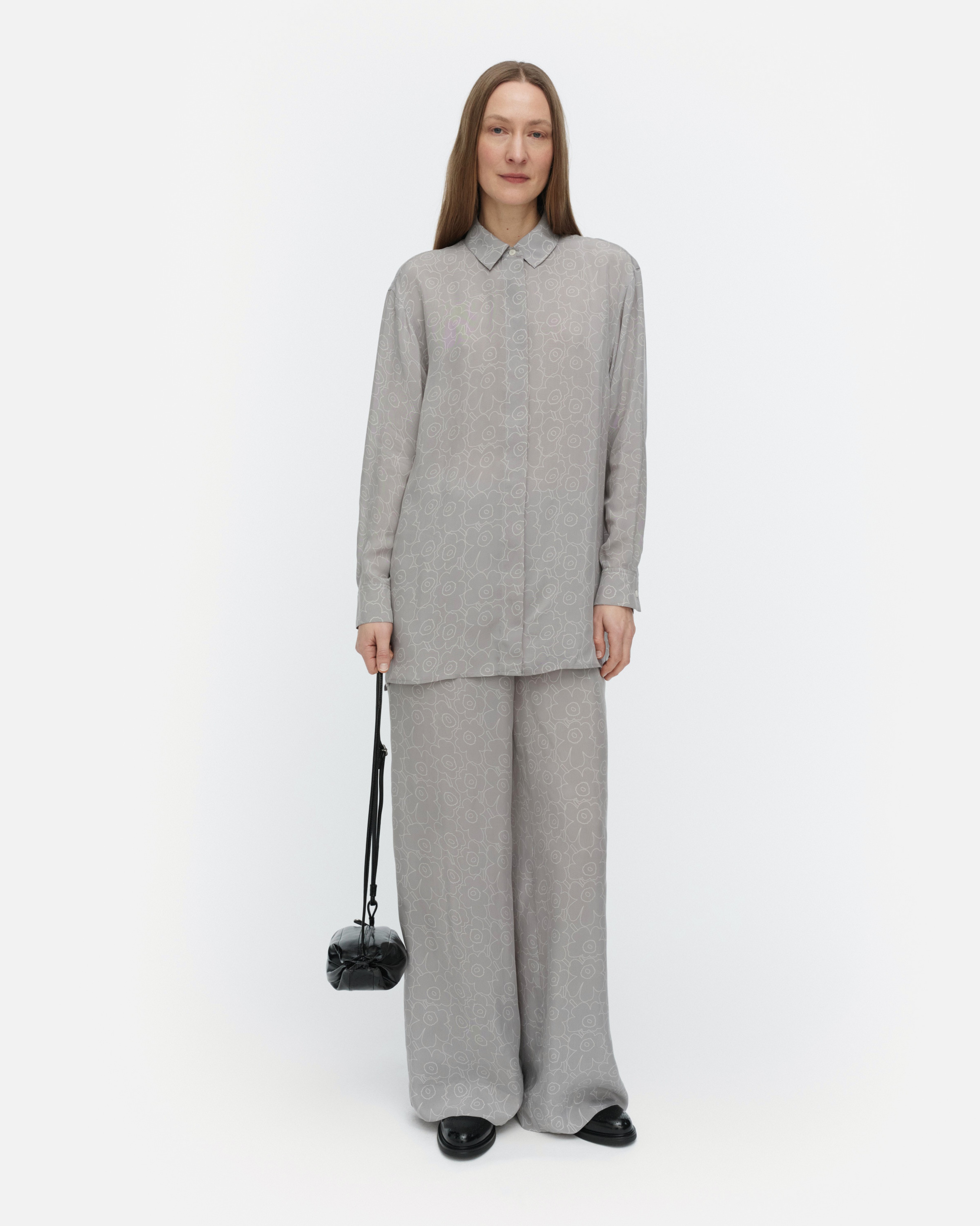 Oanet Piirto Unikko, Cupro trousers, grey, light grey,