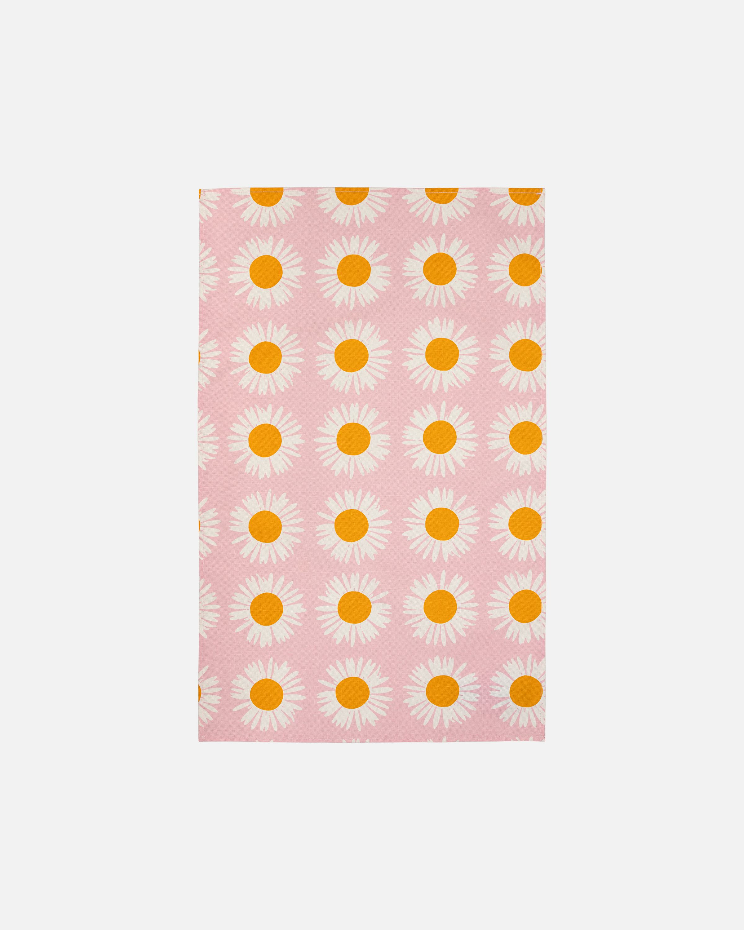 Auringonkukka Kitchen towel pink, orange, white | Marimekko