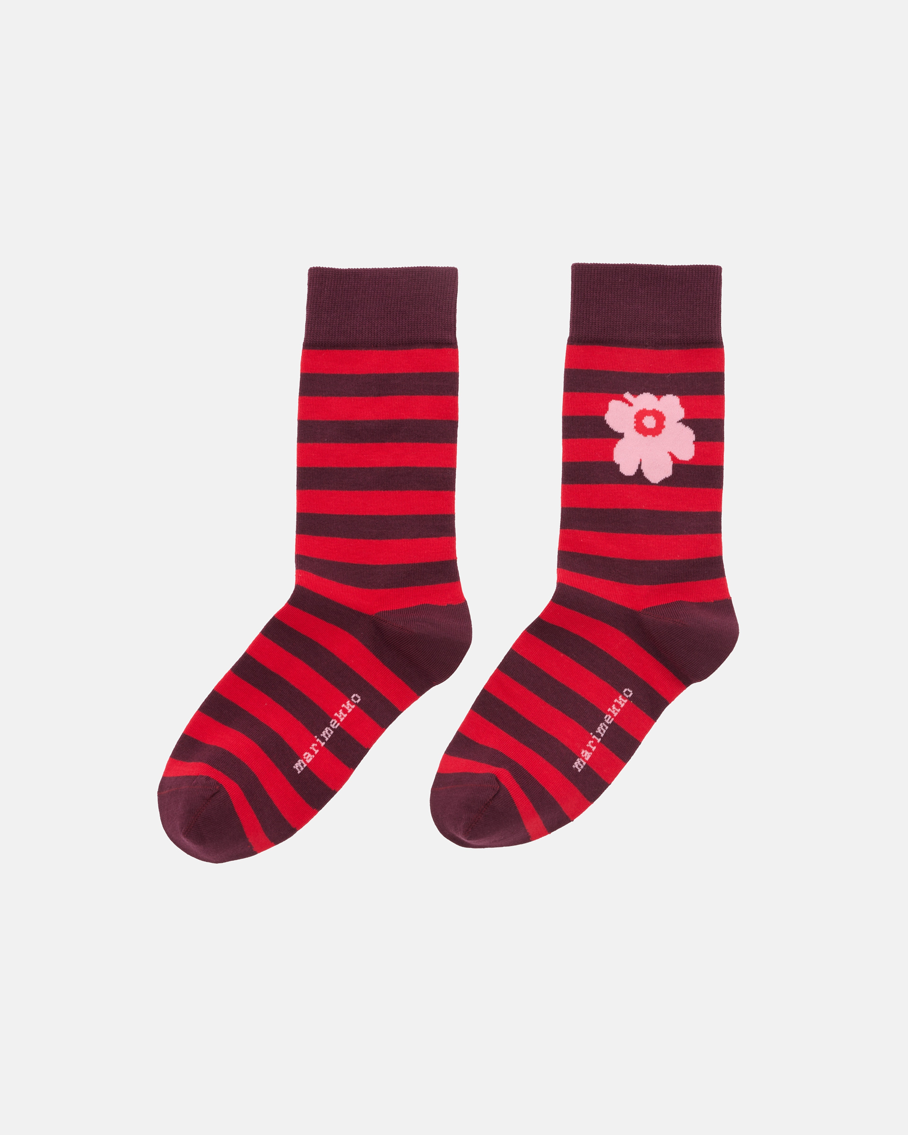 Kasvaa Tasaraita Unikko One, Socken, weinrot, rot, rosa,