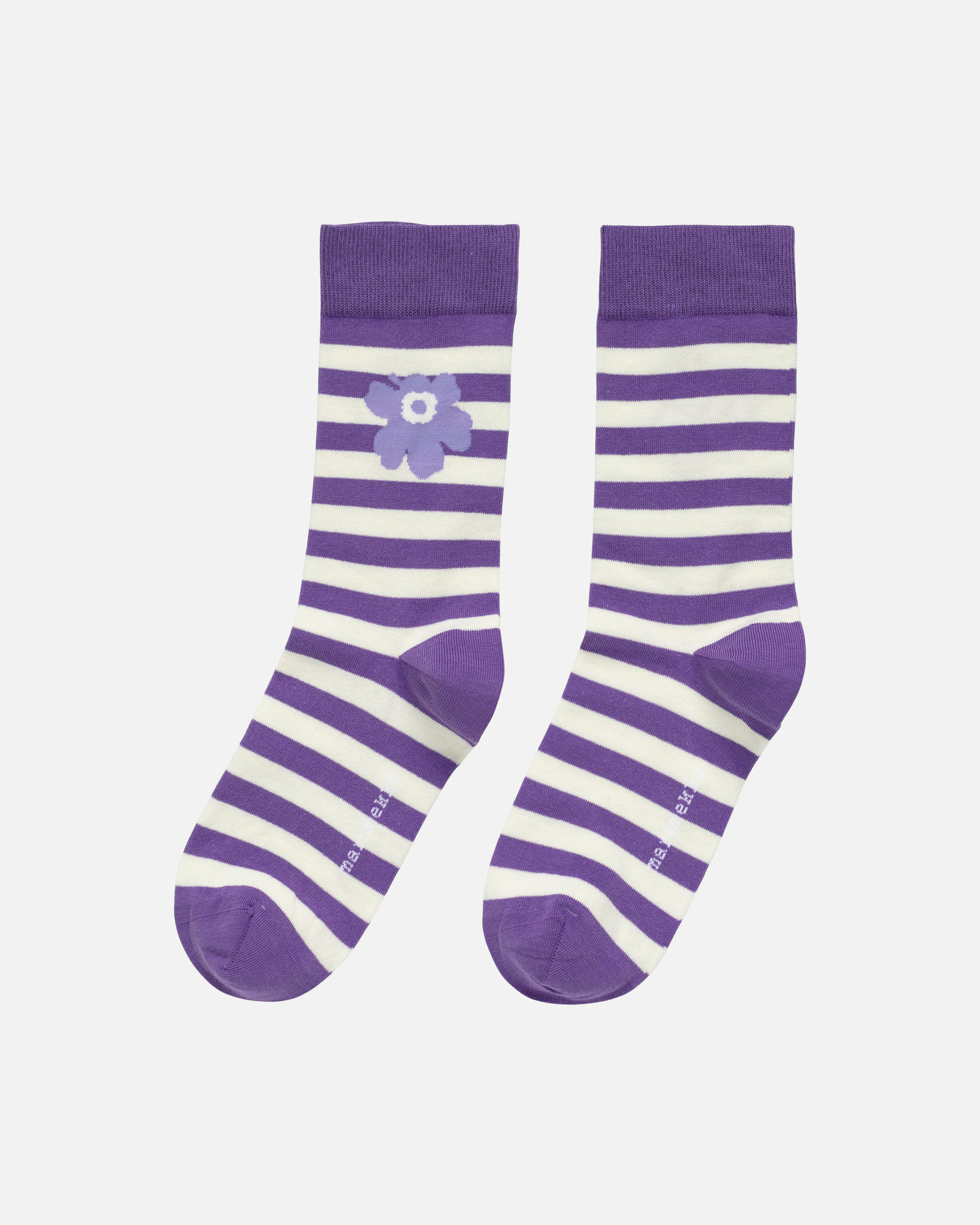 Kasvaa Tasaraita Unikko, Kioski socks, purple, off white,