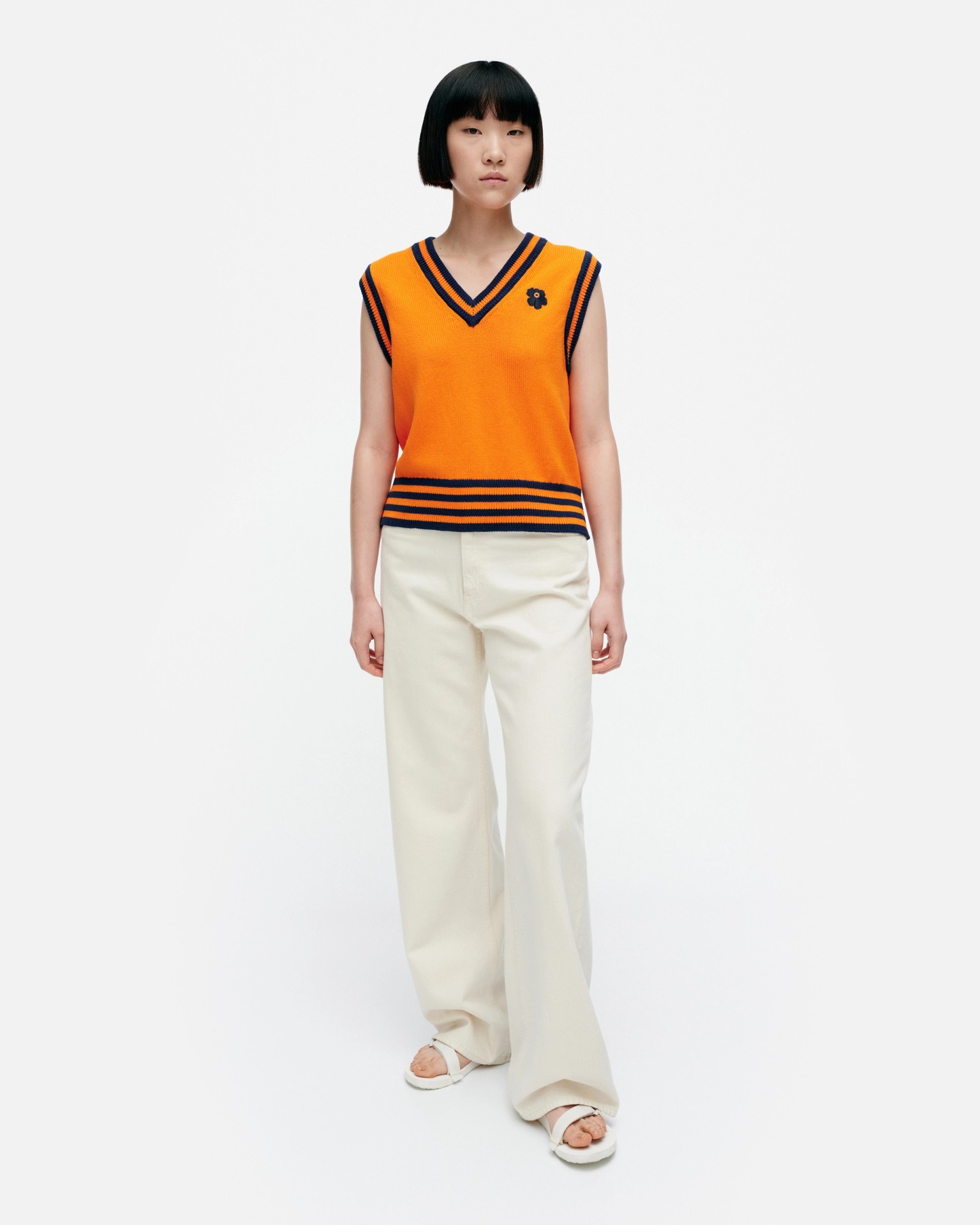 Kioski Siete Patja, Cotton knitted top, orange, dark navy,
