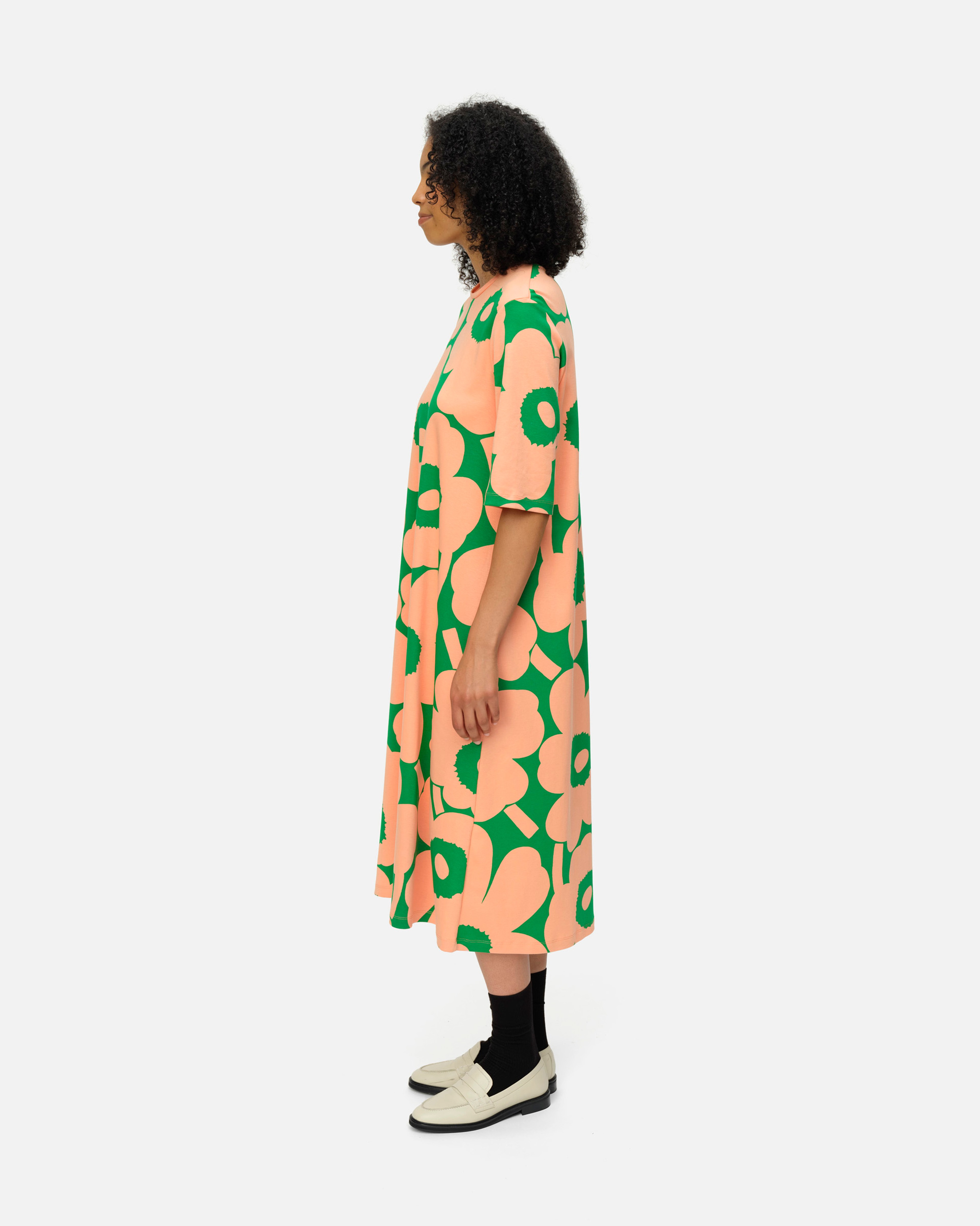 Tangentti Unikko, Jersey dress, orange, green,