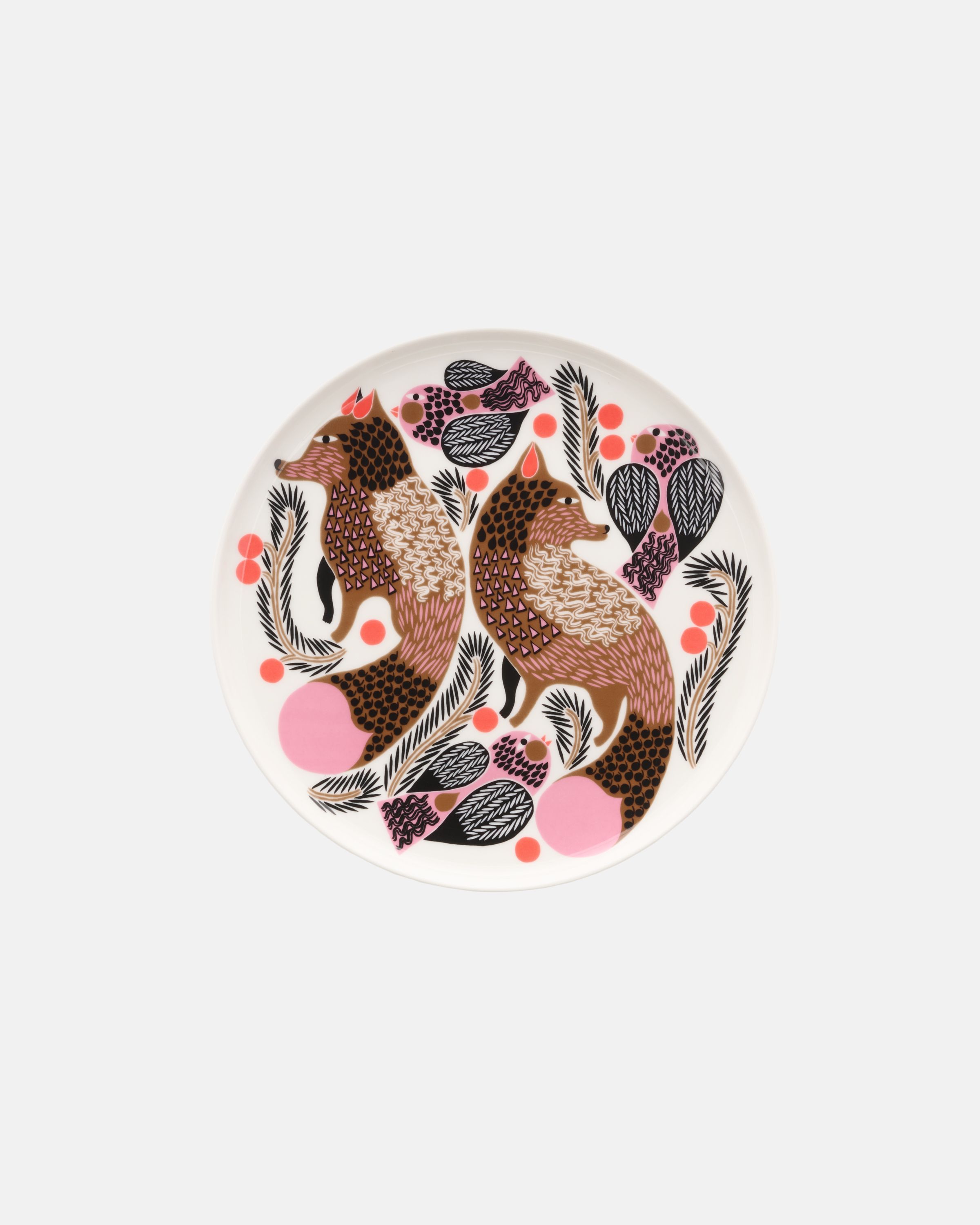 Oiva / Ketunmarja Plate 20 cm white, bronze, pink, petrol | Marimekko