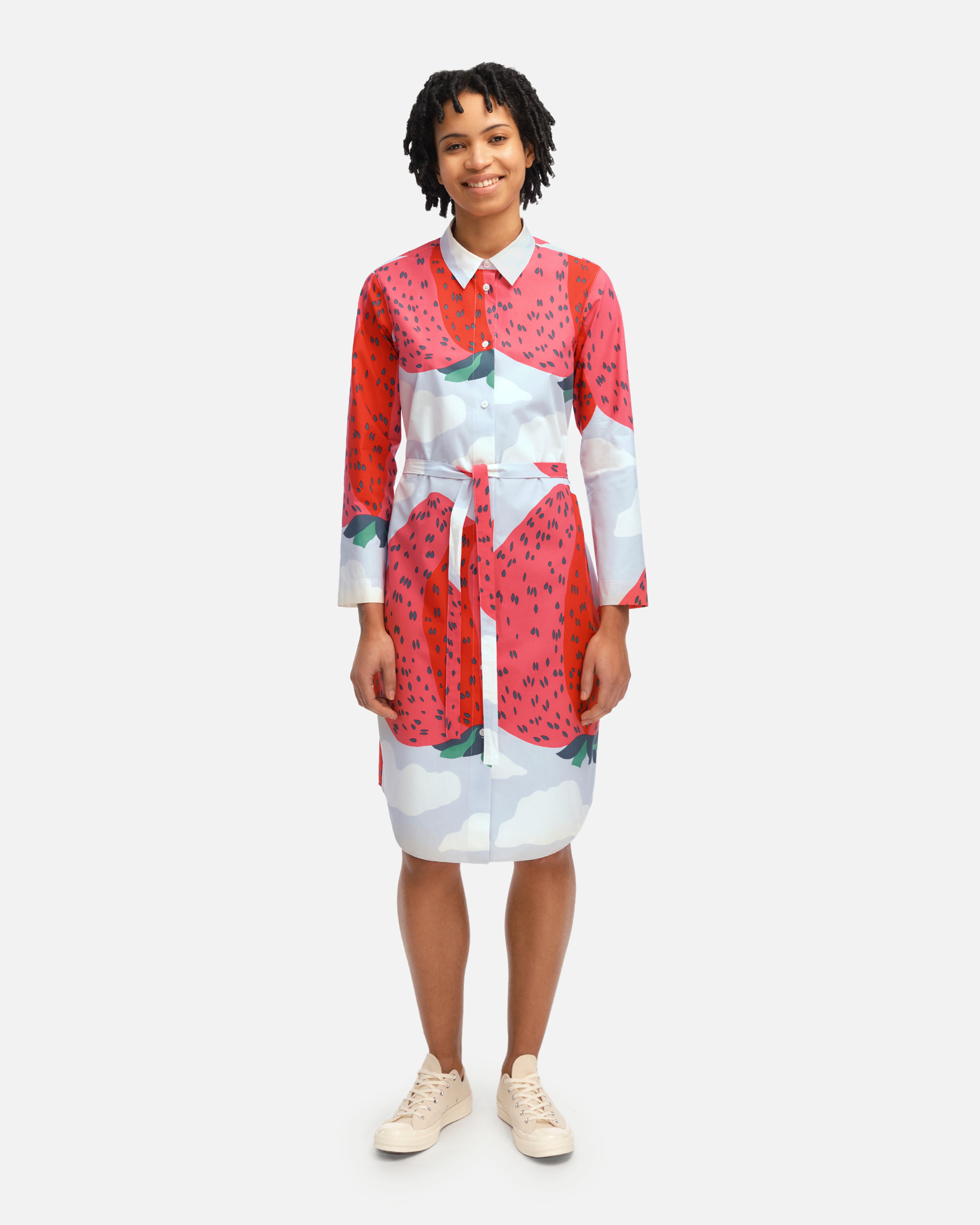 Minta Mansikkavuoret, Cotton poplin dress, light blue, pink, green,