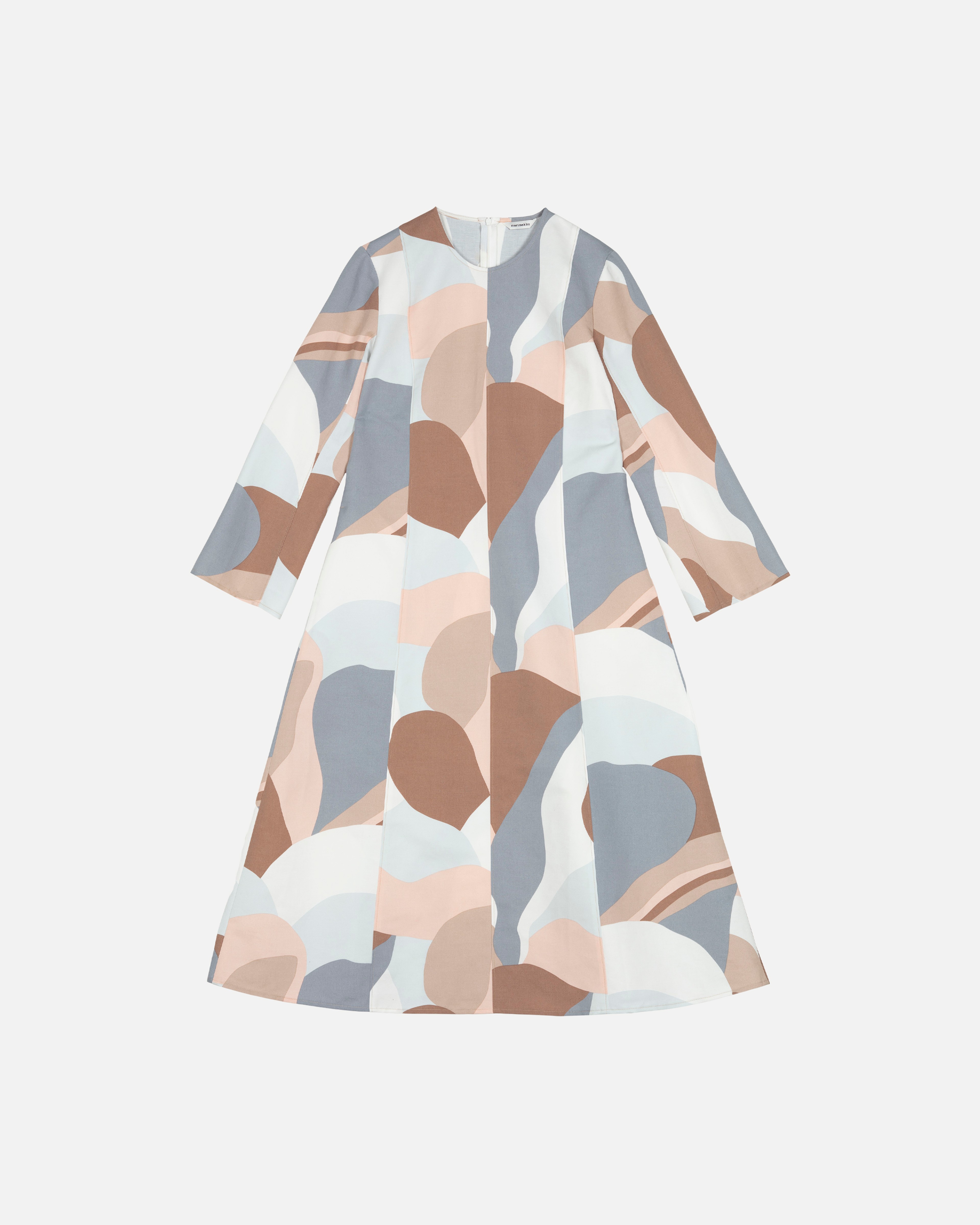 Loituma Kamelia, Puuvillapellavamekko, vaaleanroosa, ruskea, harmaa,