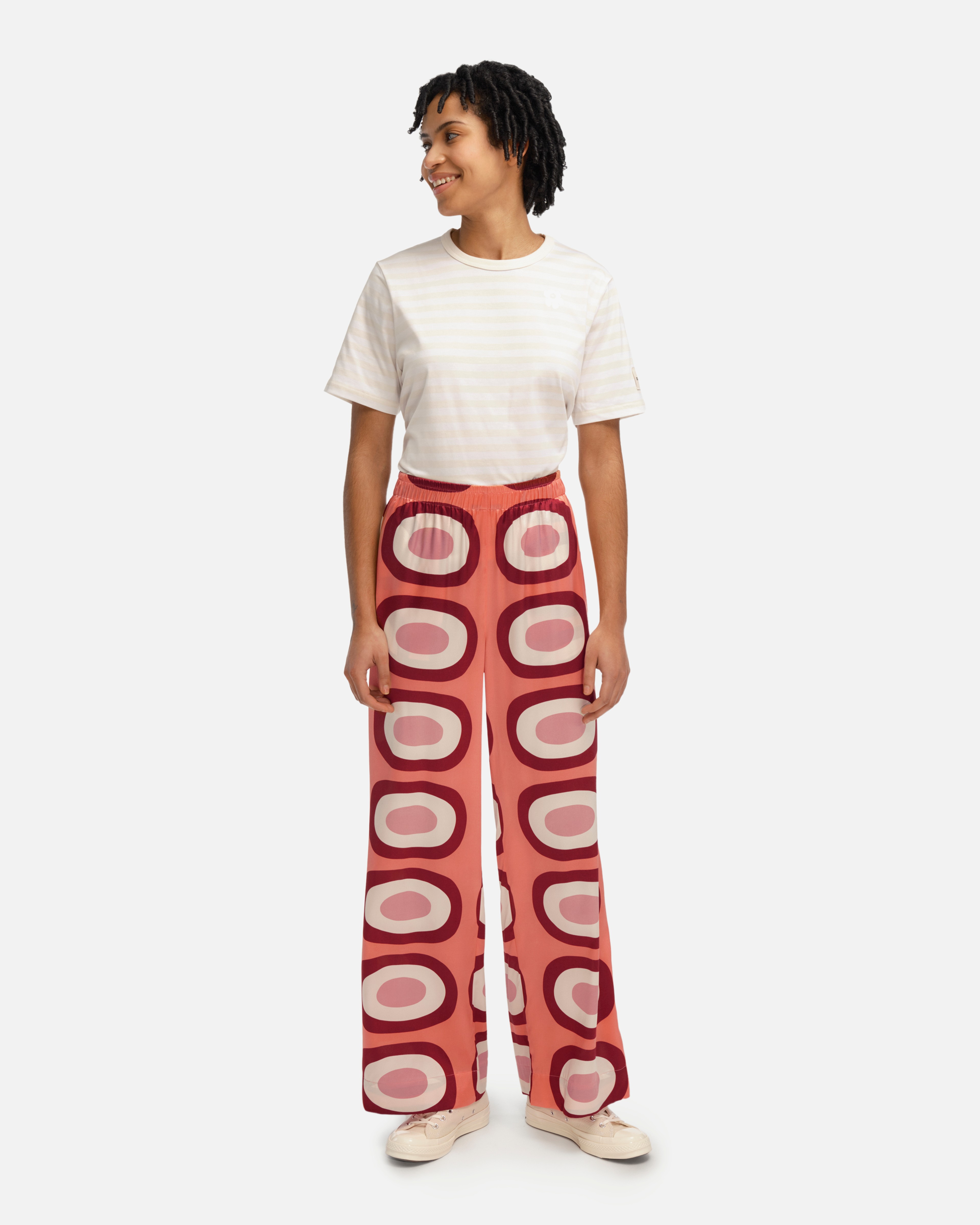 Solryn Pieni Melooni, Silk trousers, pink, brown, white, lilac,