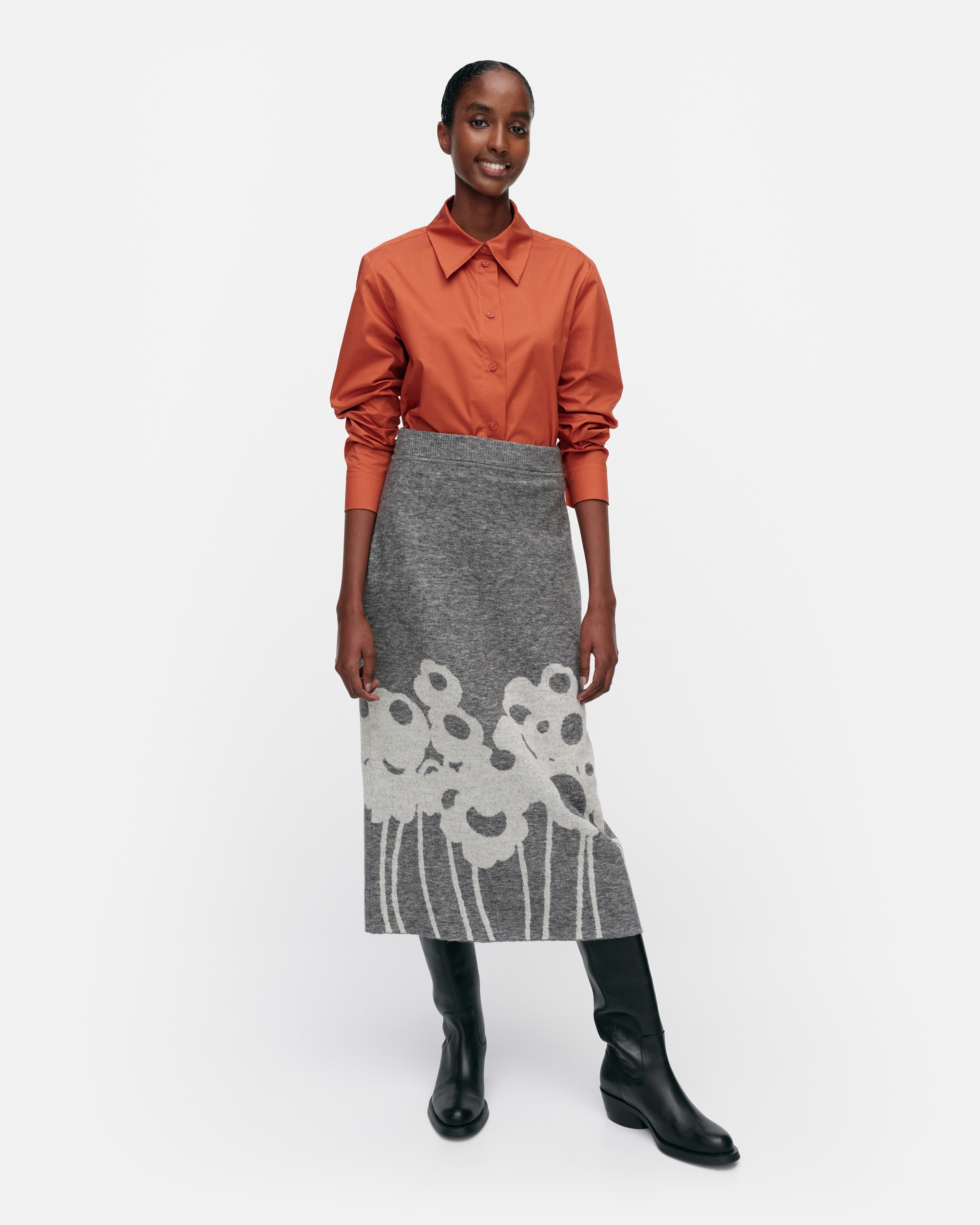 Pieli Lammet, Knitted wool skirt, light grey, off-white,