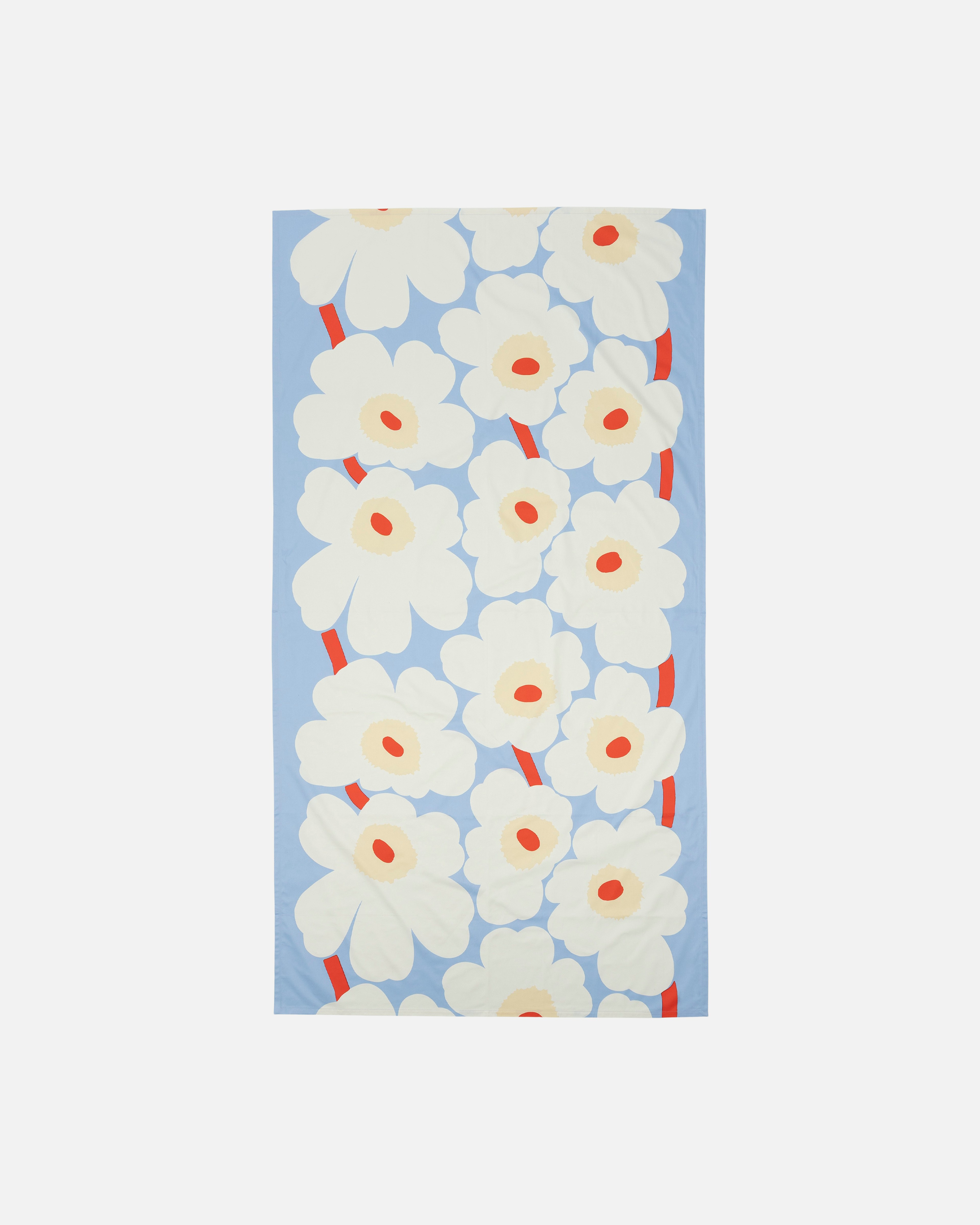 Unikko, Table cloth 135x250 cm, lt.blue,off white,melon,or.red,