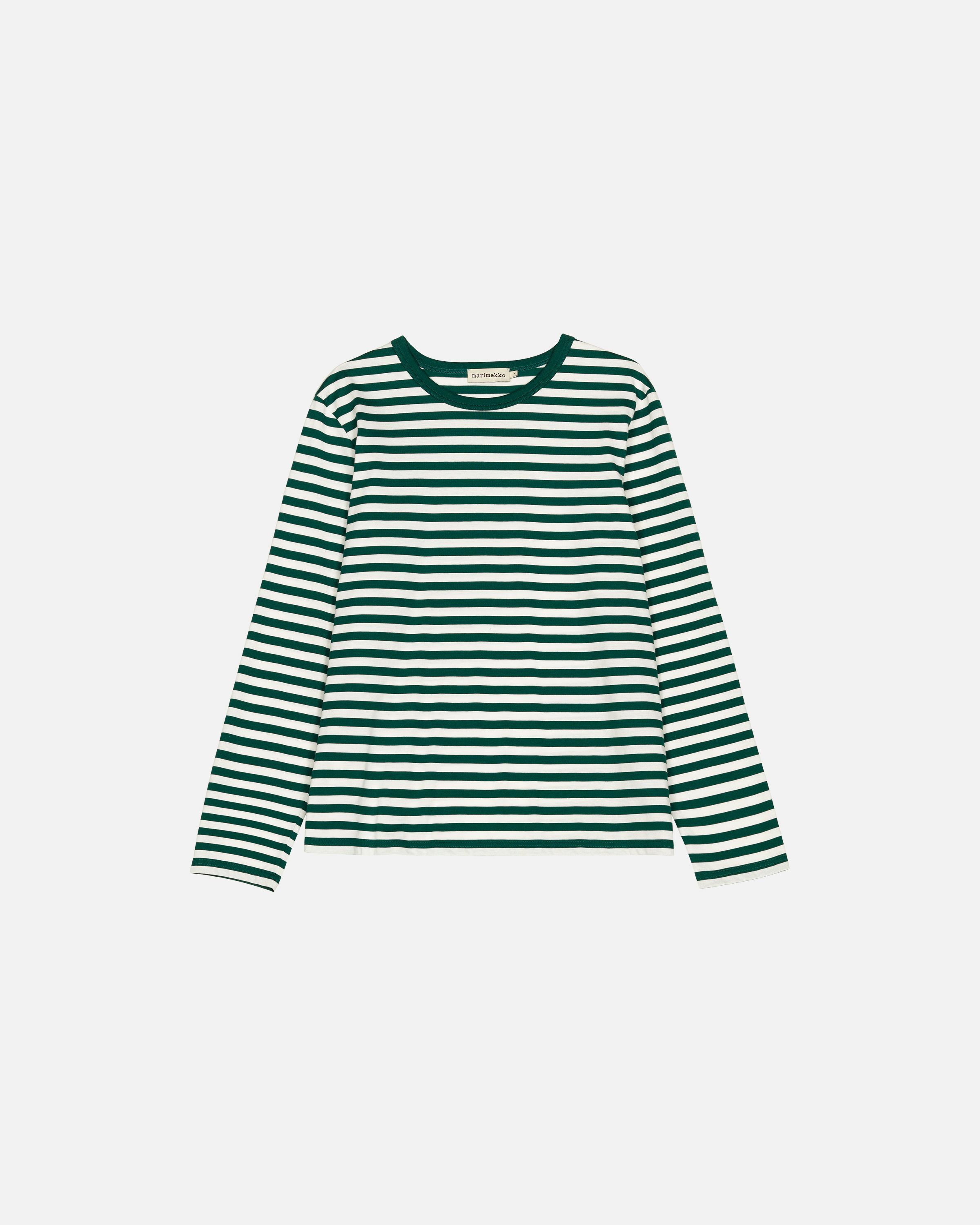 Tasaraita Unisex Jersey shirt dark green, off white | Marimekko