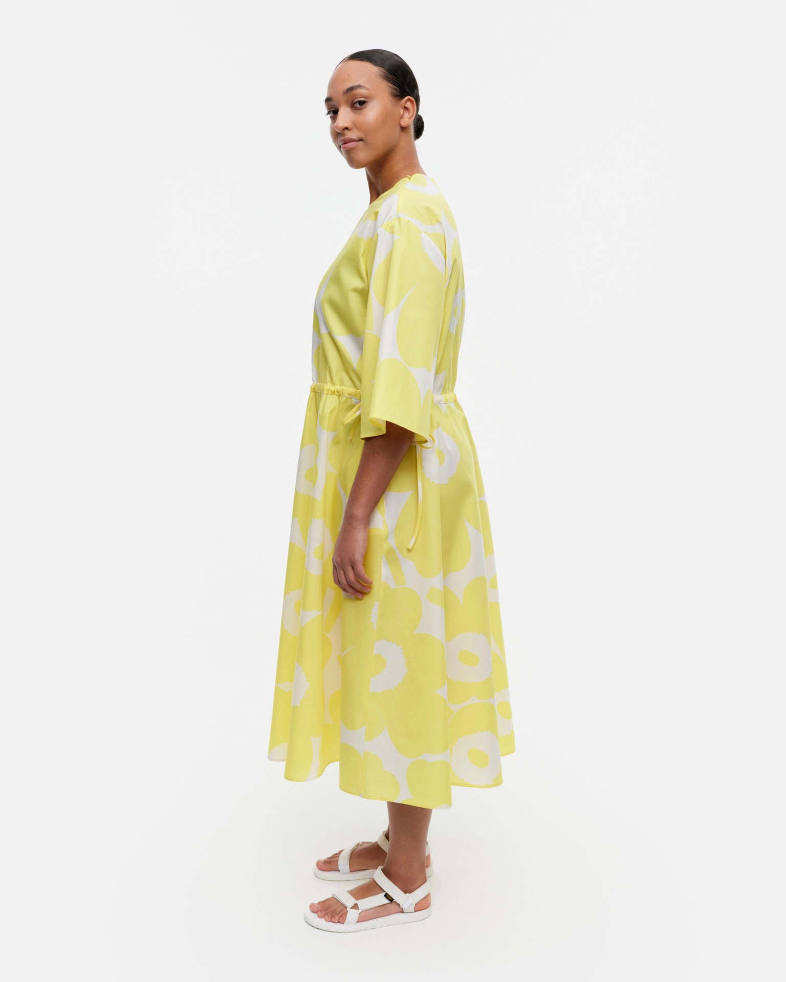Fiaali Unikko, Cotton poplin dress, yellow, off-white,