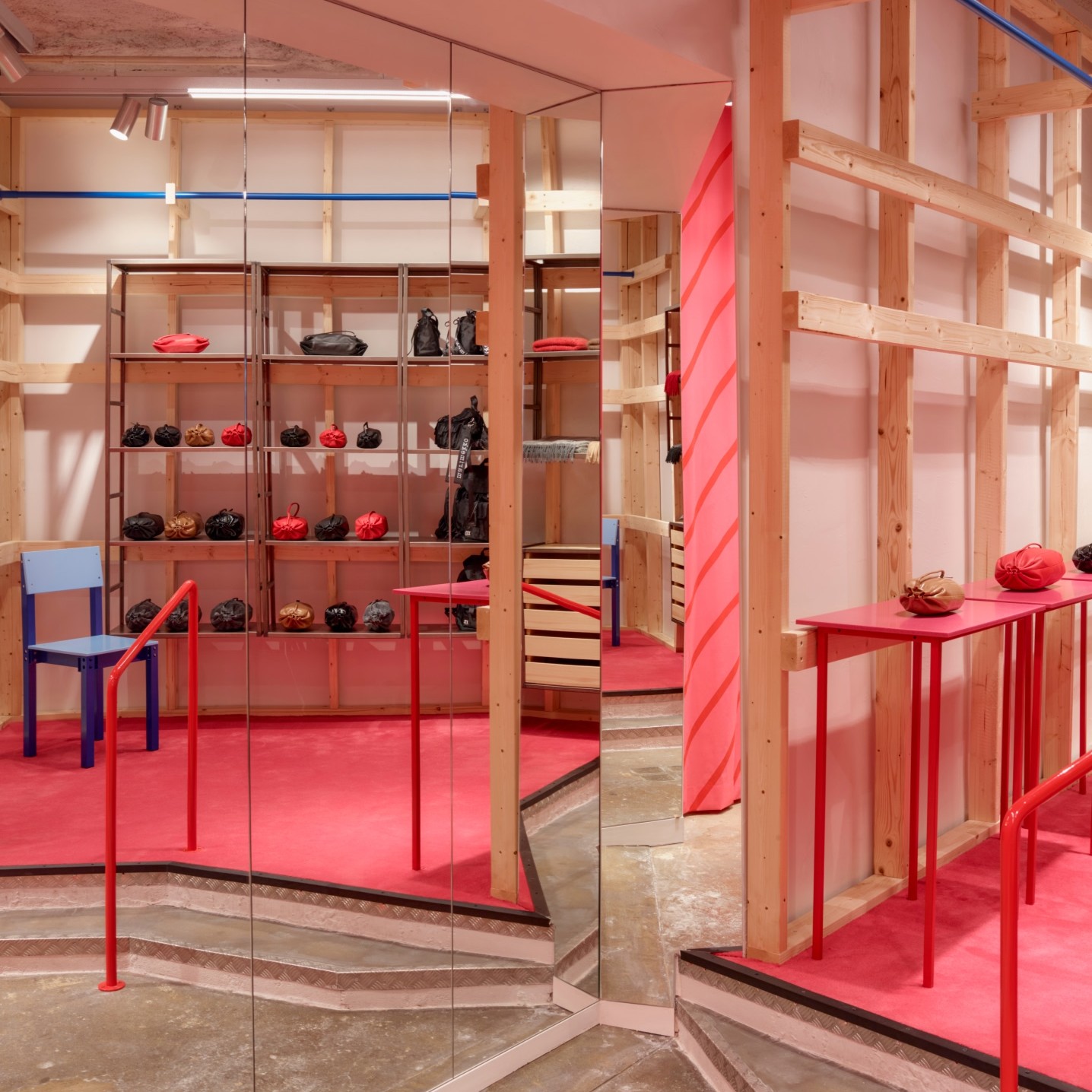 Display of Karla leather bags.