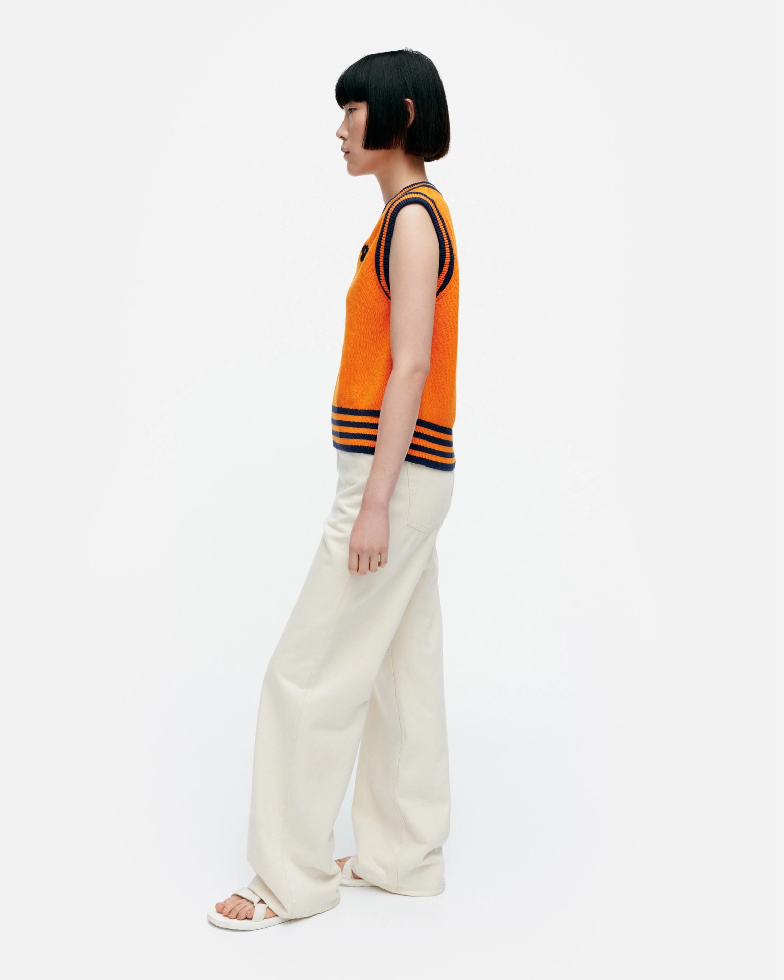 Kioski Siete Patja, Cotton knitted top, orange, dark navy,