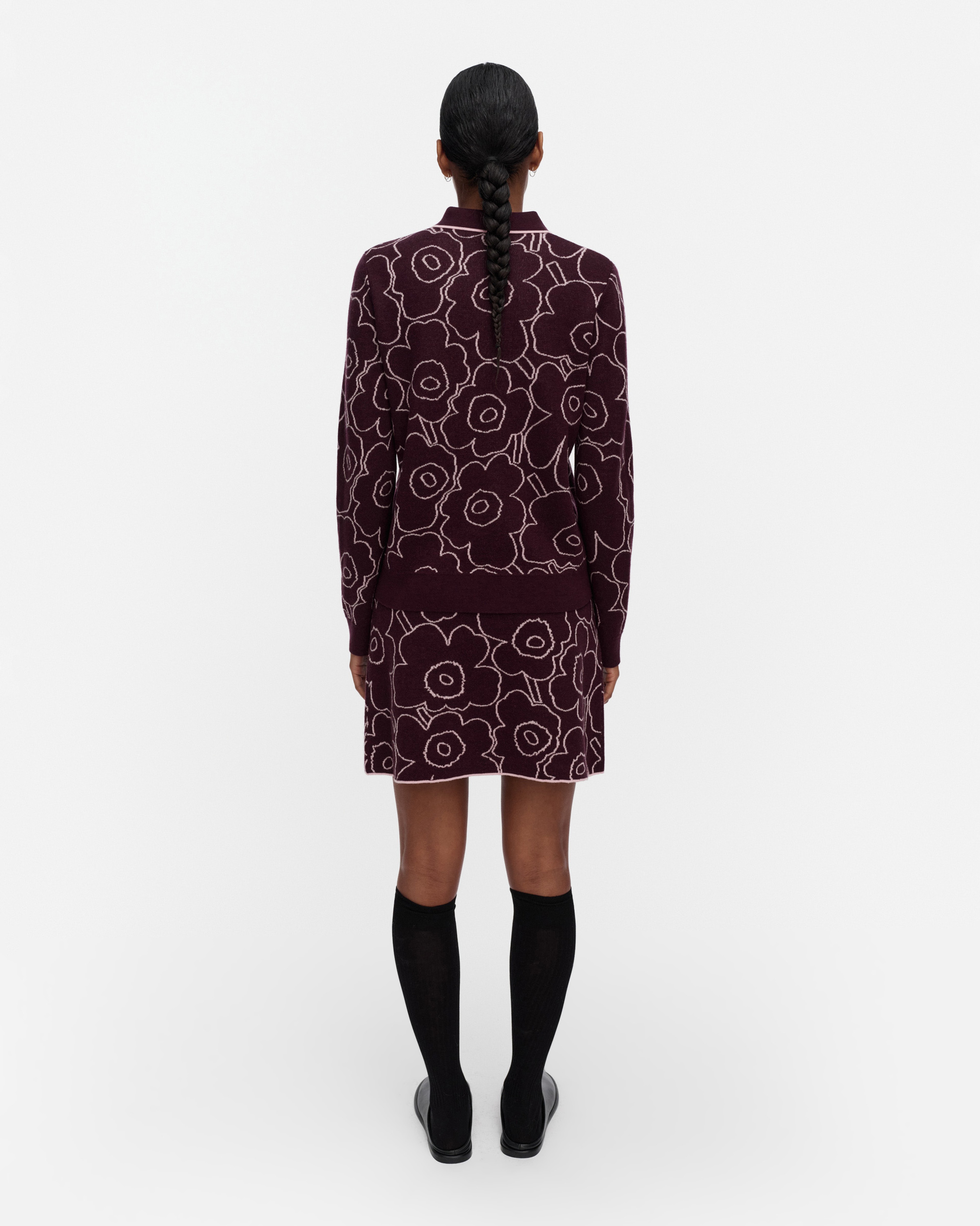 RWS Toistuva Piirto Unikko, Knitted skirt, wine red, light pink,