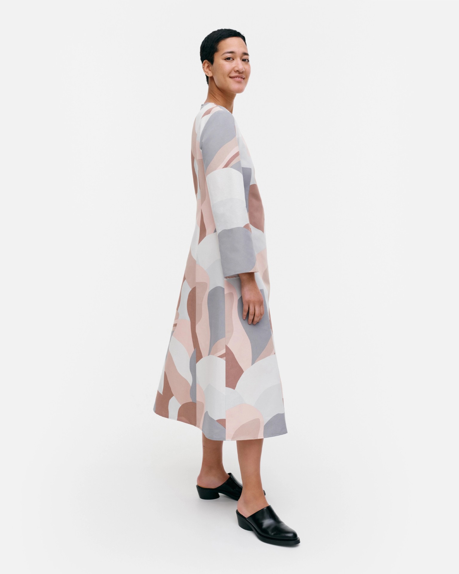 Loituma Kamelia, Cotton linen dress, light rose, brown, grey,