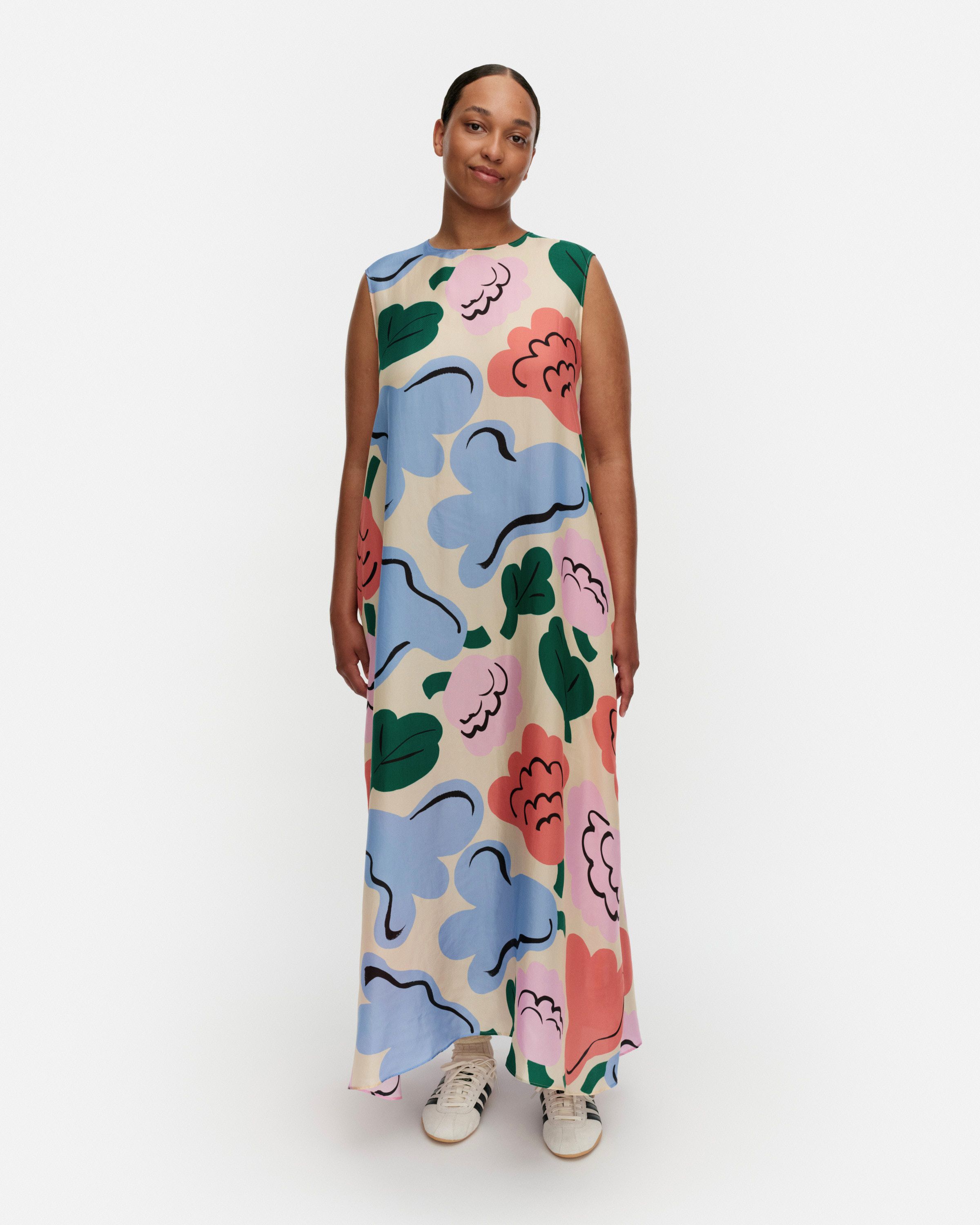 Migot Kukasta Kukkaan Dress blue, orange, light pink | Marimekko