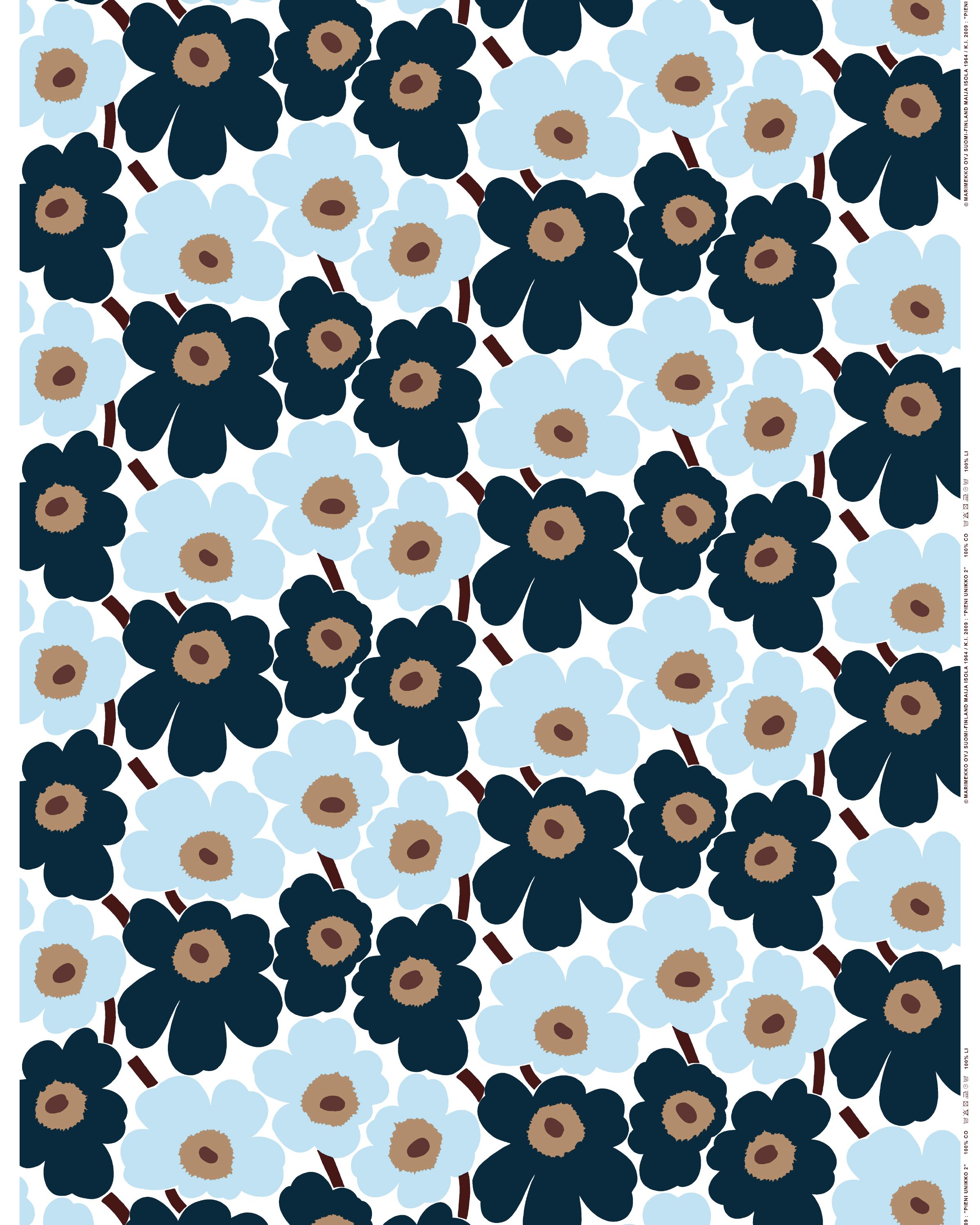 Pieni Unikko Acrylic coated cotton white, blueberry, cool blue