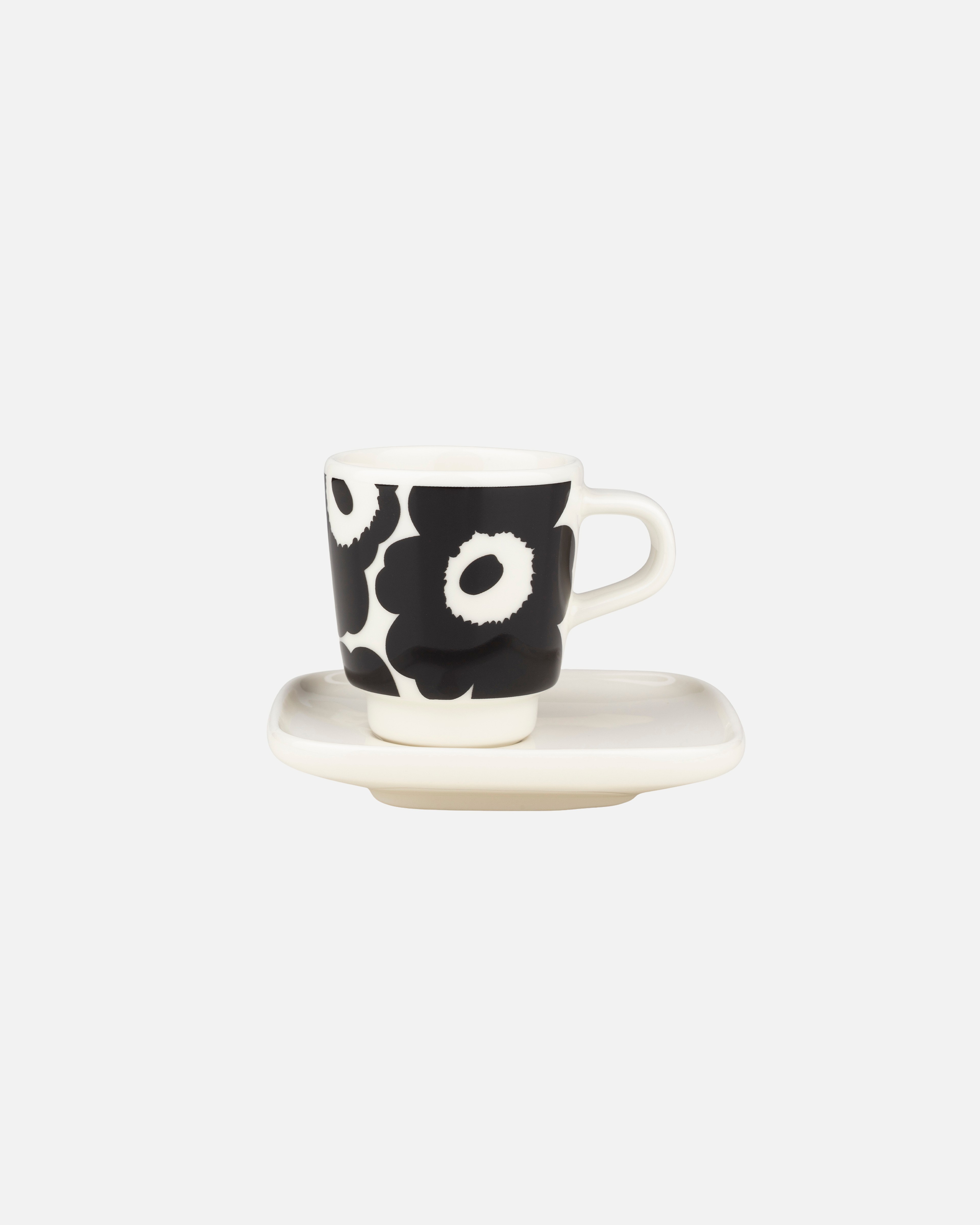 Oiva / Unikko, Espresso cup and plate, white,black,