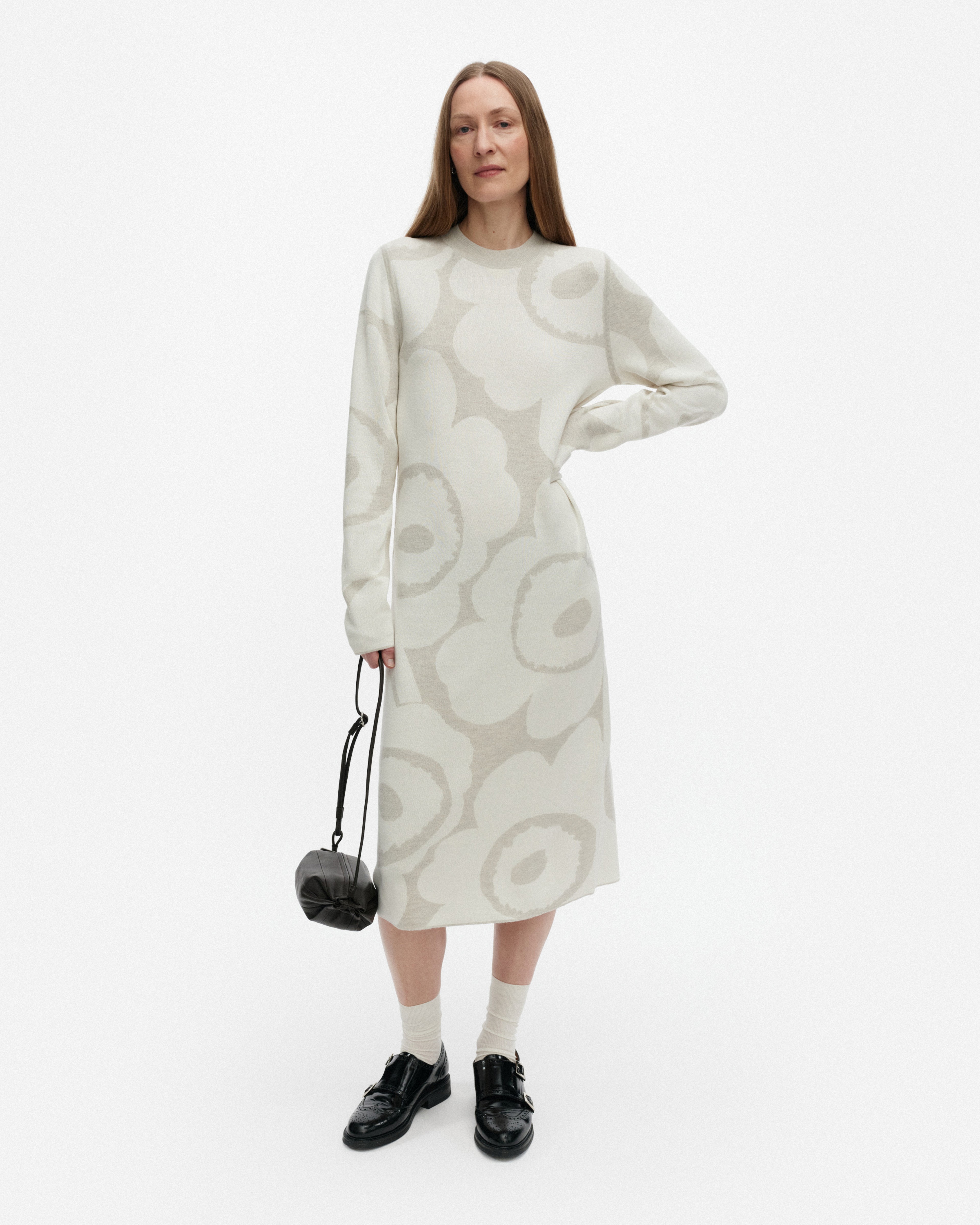 Ennallaan Unikko, Knitted dress, off-white, light grey,