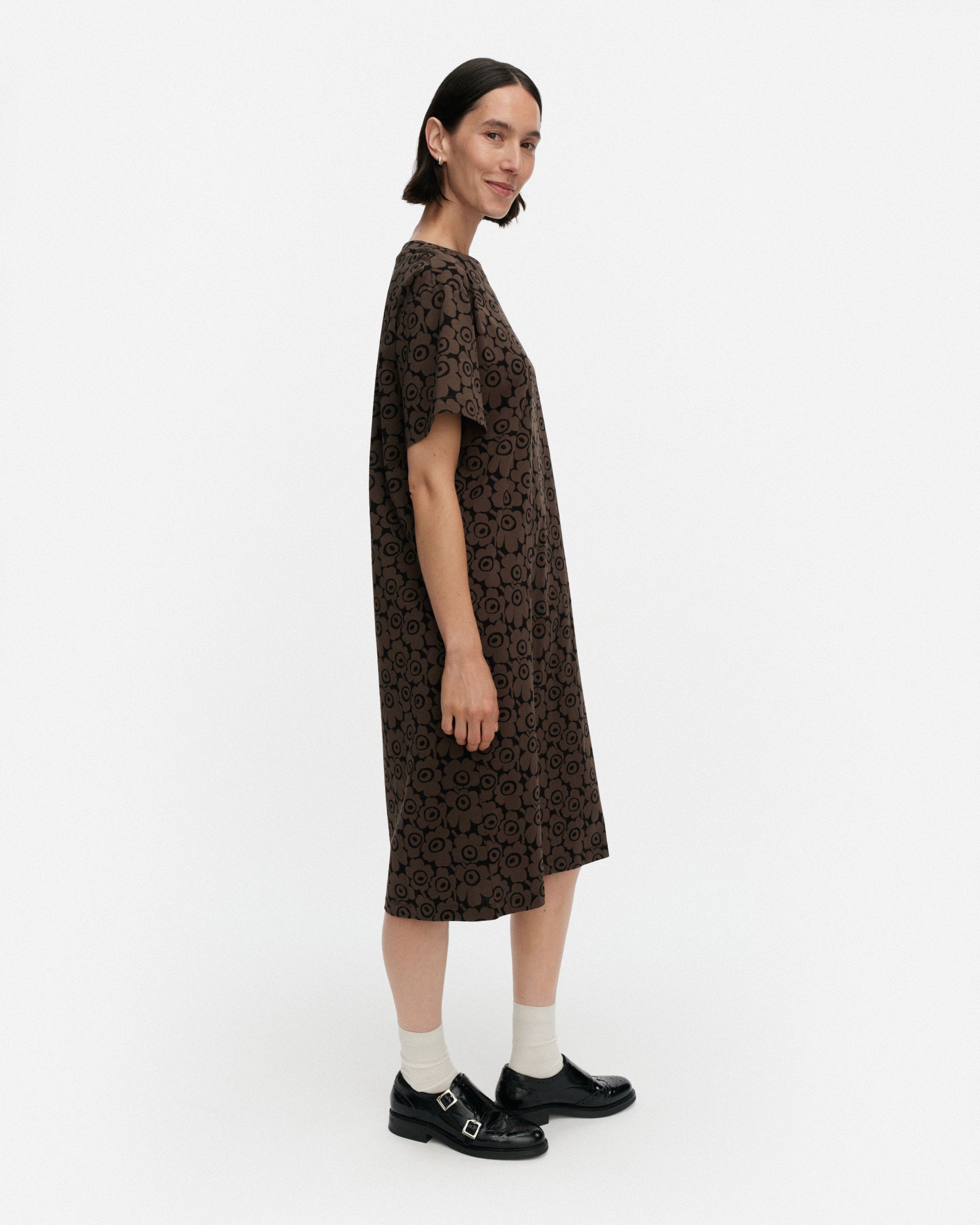 marimekko Unikko 半袖ワンピース オレンジ×ブラック S marimekko