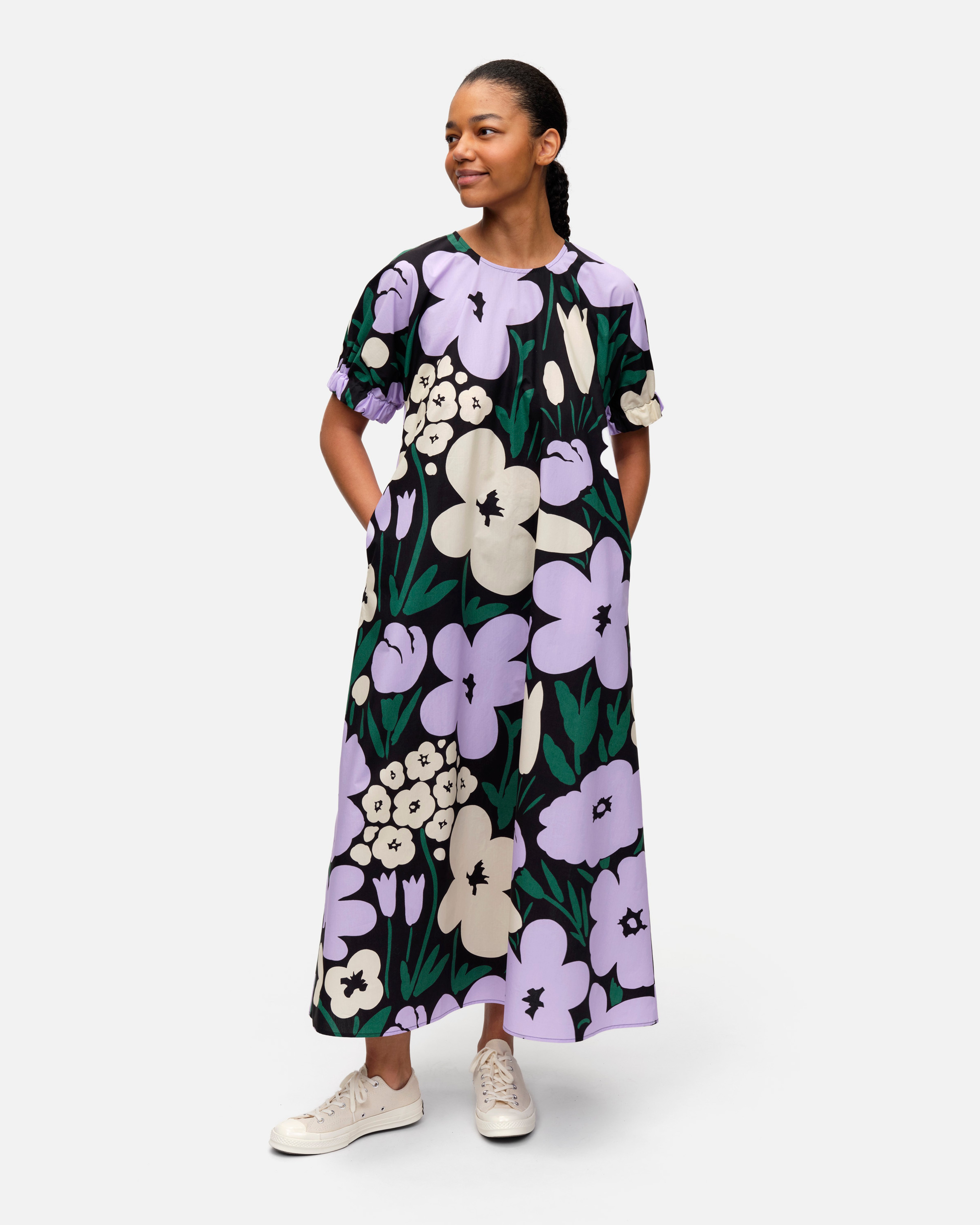 Veroinen Talkoot, Dress, black, lilac, green,off-white,