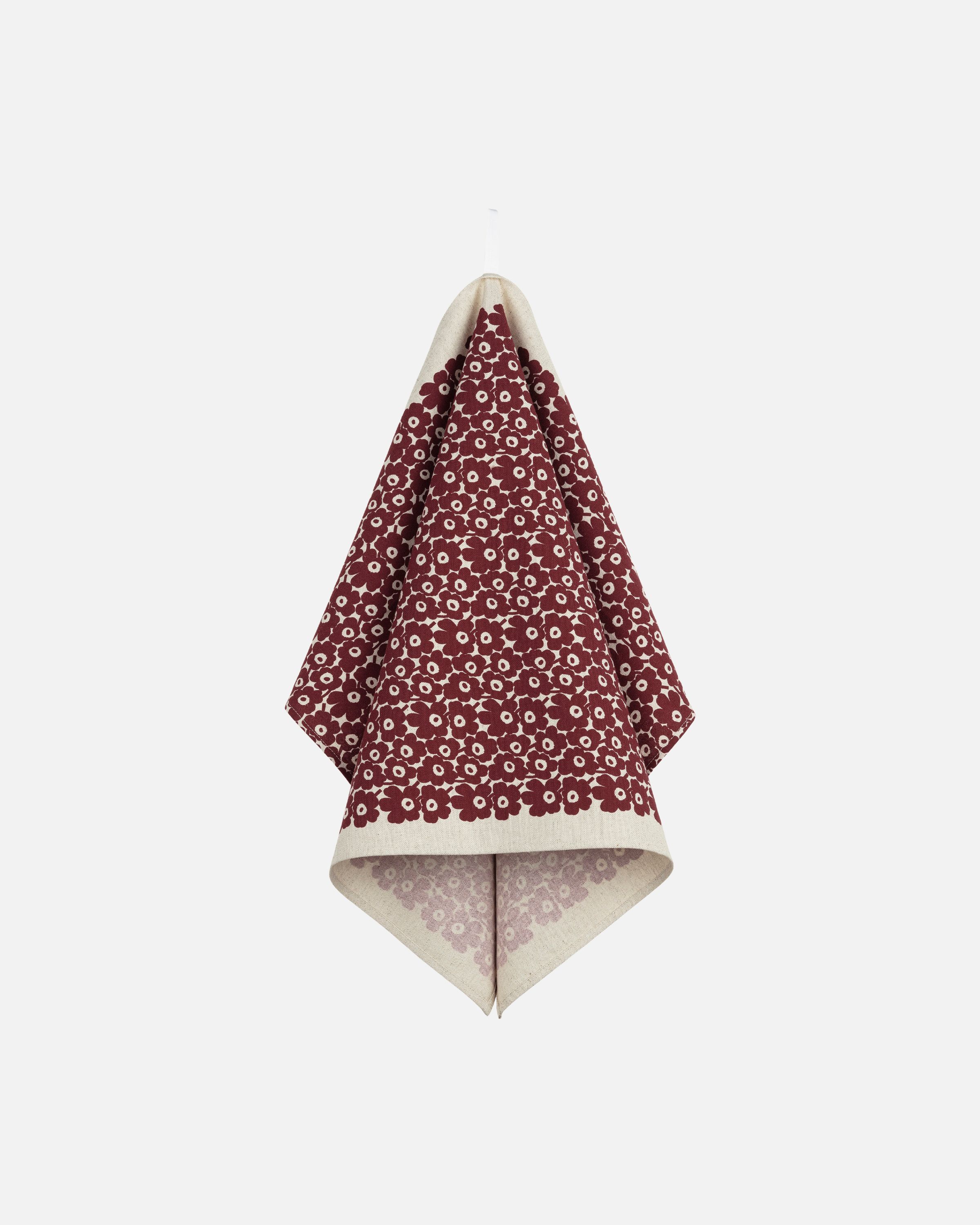 Pikkuinen Unikko kitchen towel 47x70 cm linen, burgundy | Marimekko