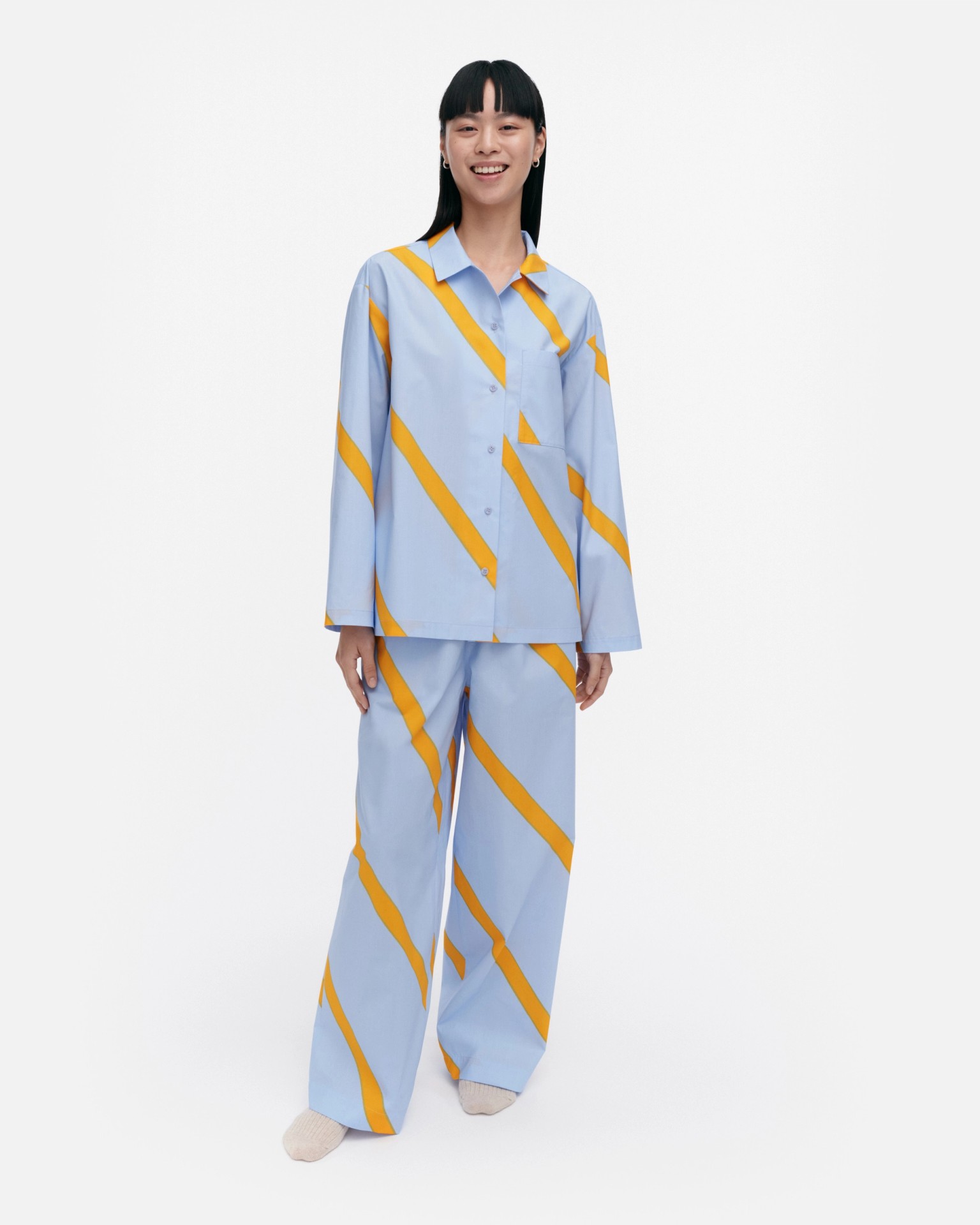 Vilke Basso / Laila Gohar for Marimekko, Pajama pants, light blue, yellow,