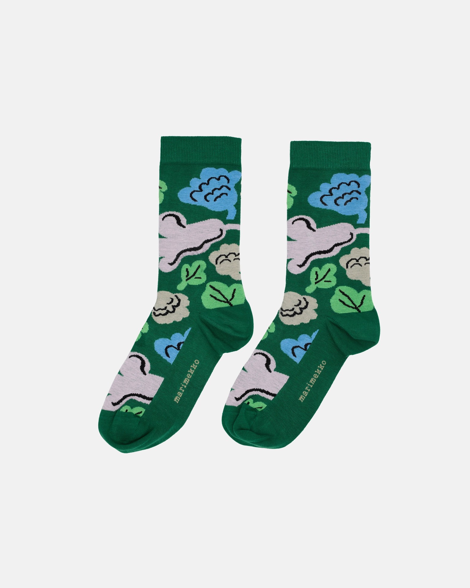 Linjaus Kukasta Kukkaan, Socks, dark green, blue, light pink,