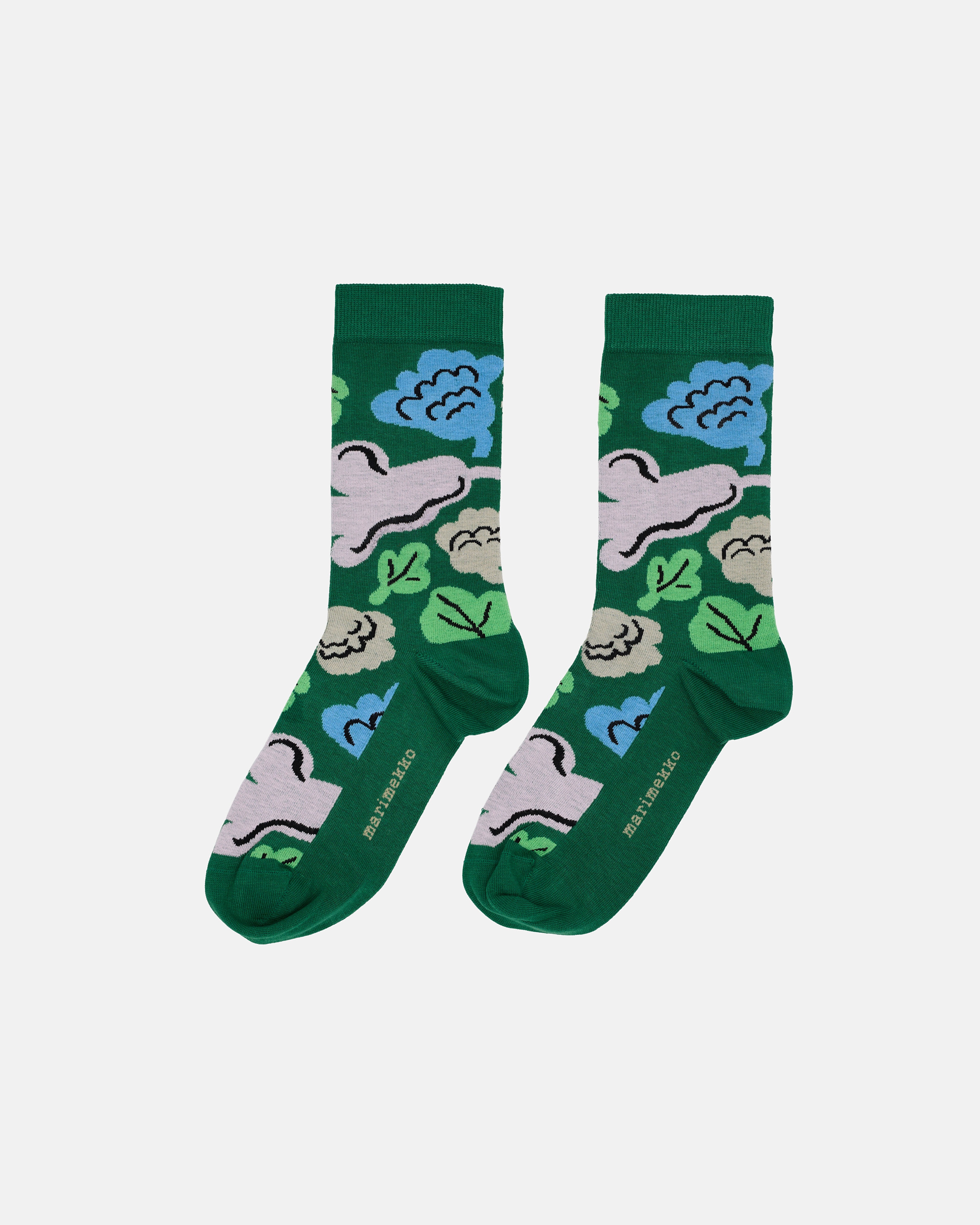 Linjaus Kukasta Kukkaan, Socks, dark green, blue, light pink,