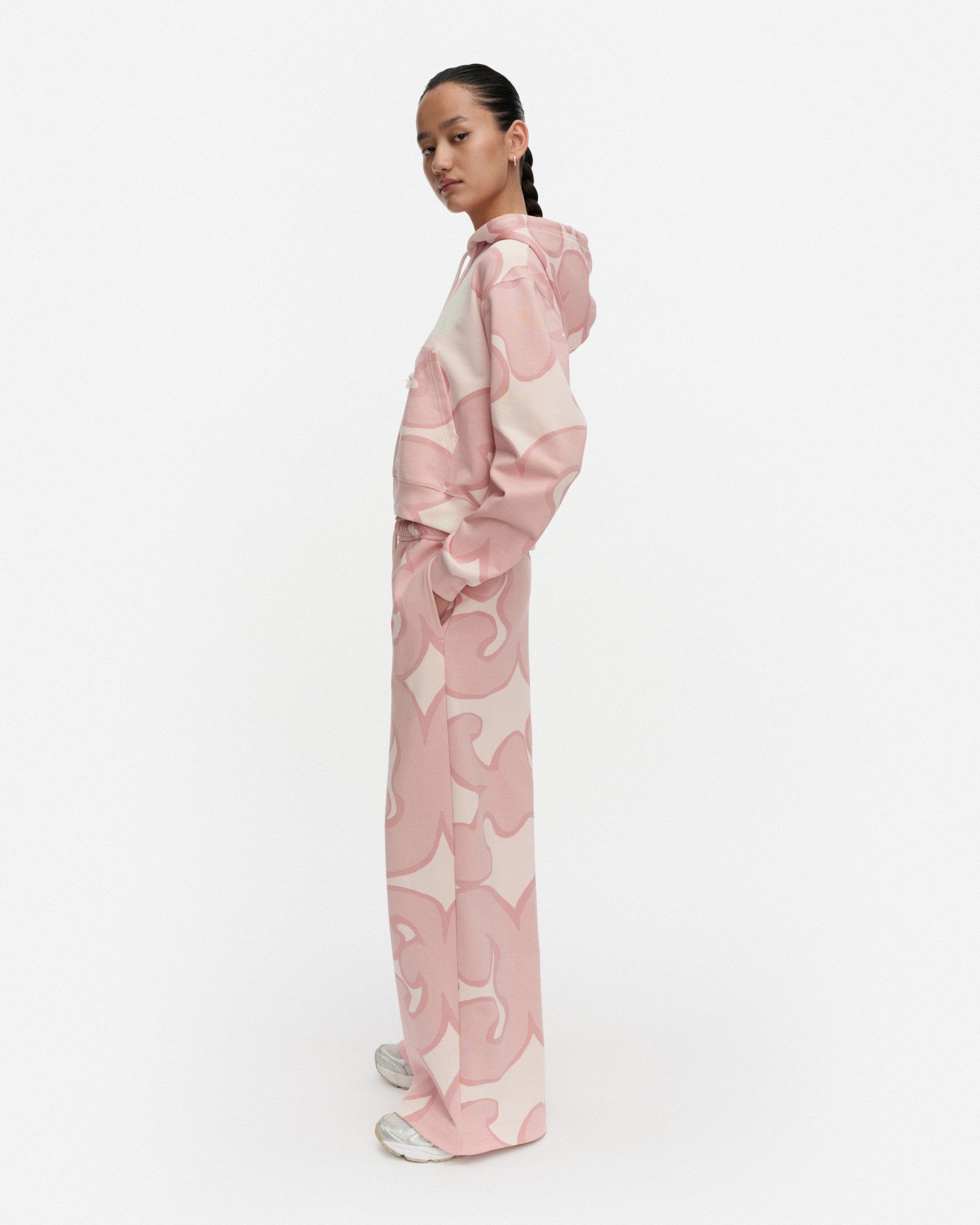 Joggi Keidas Kioski hoodie light pink, off white | Marimekko